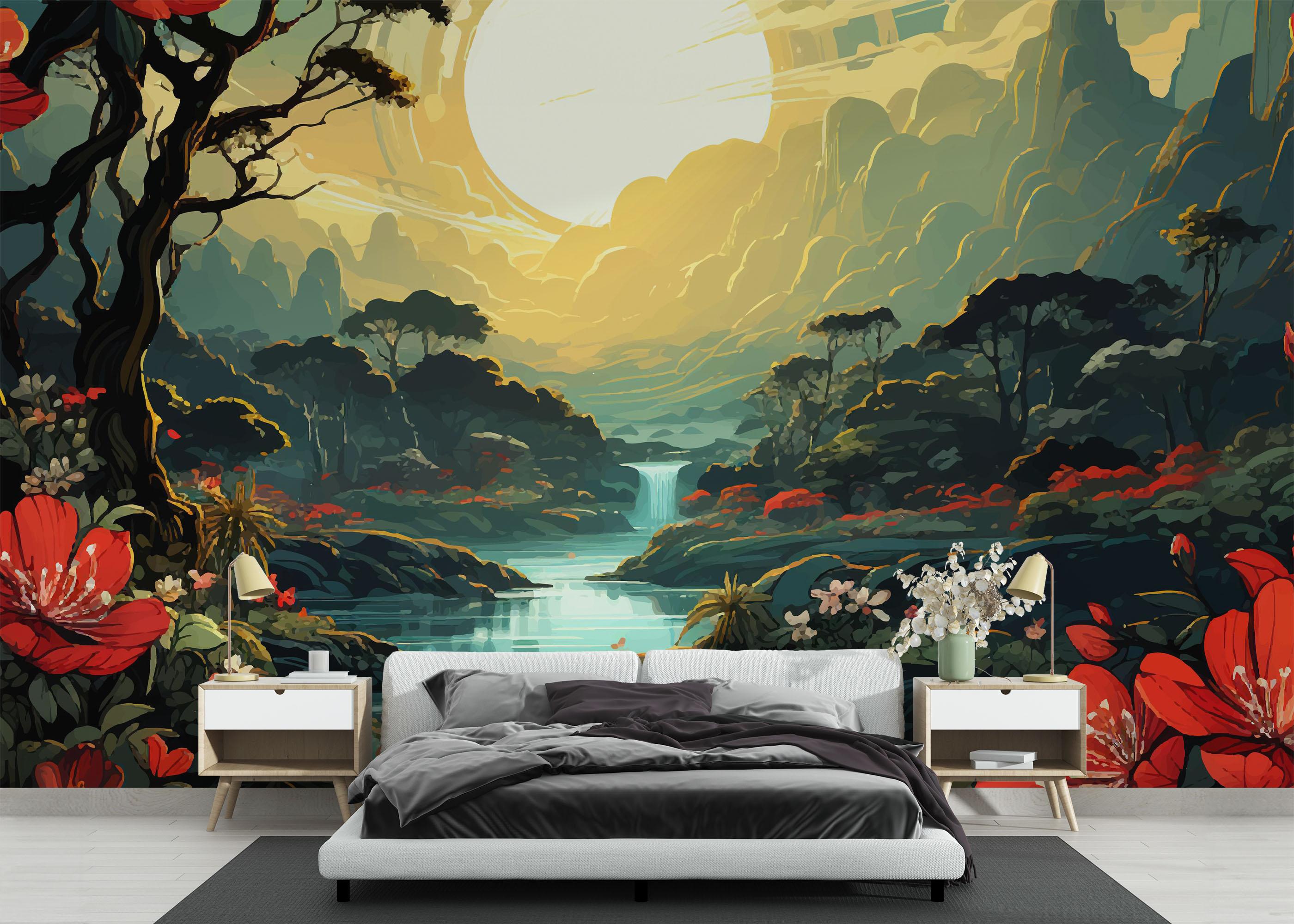 Fototapet Red Flower Sunset mockup 3