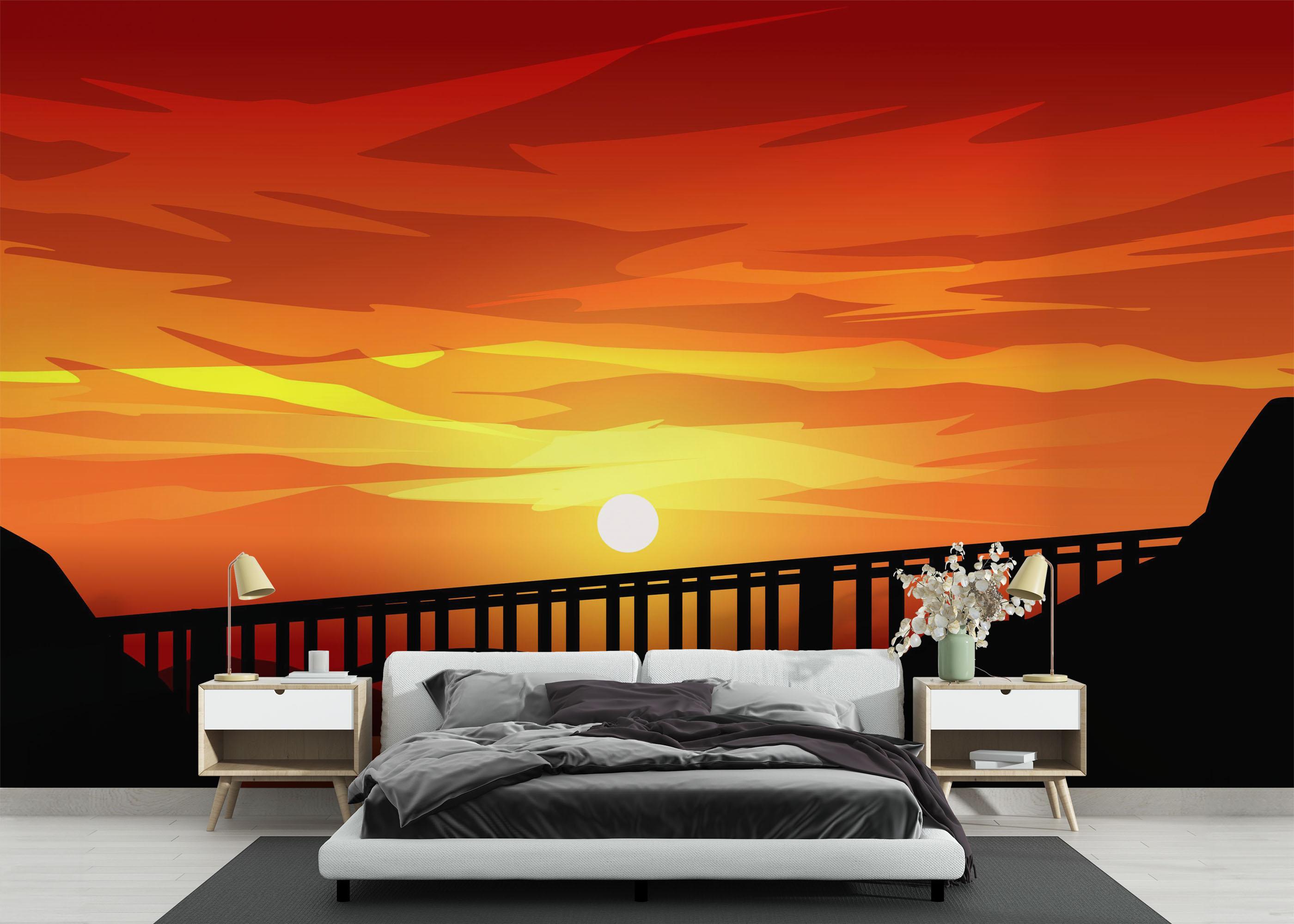 Fototapet Red Sunset Bridge mockup 3