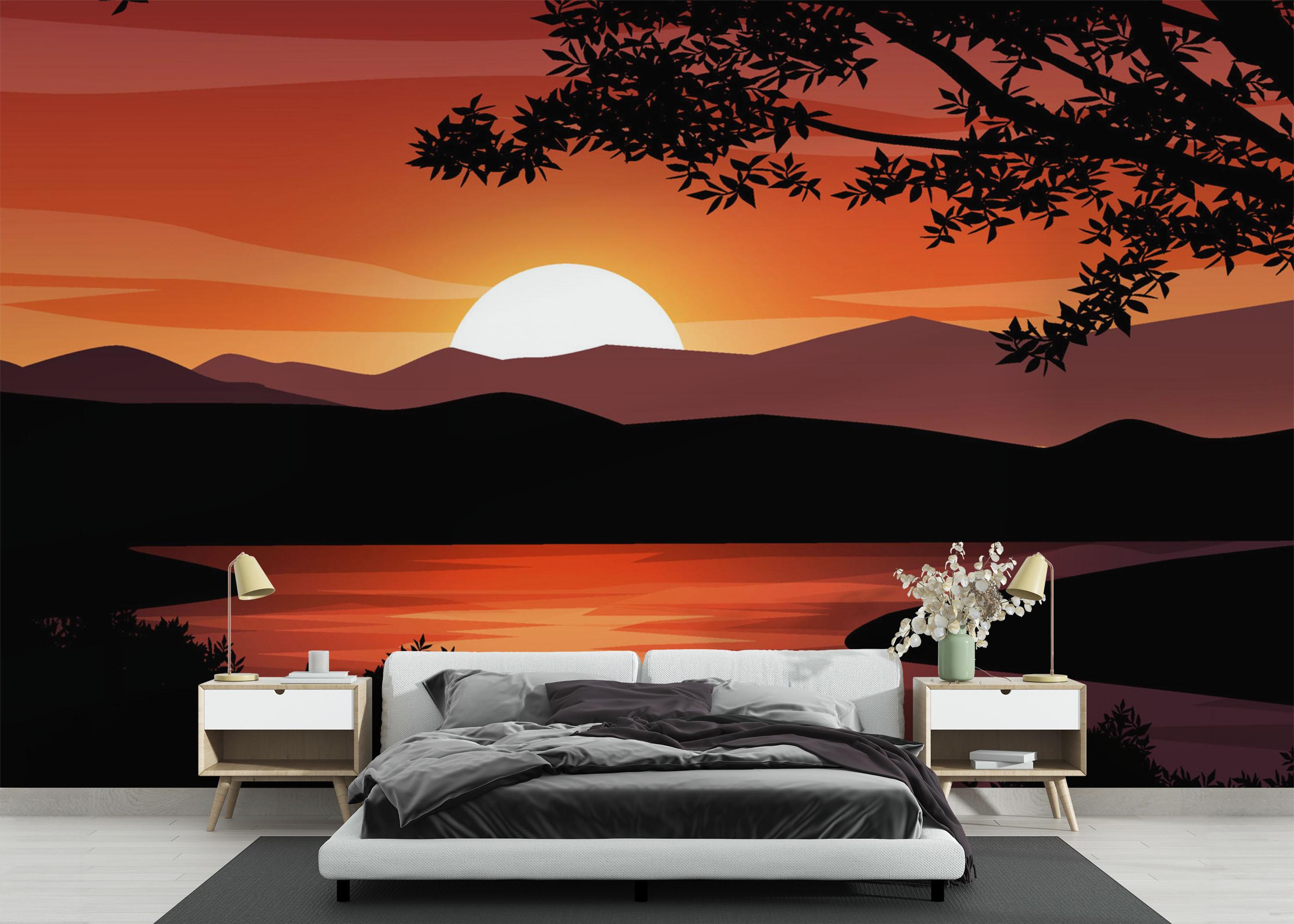 Fototapet Red Sunset Hill mockup 3