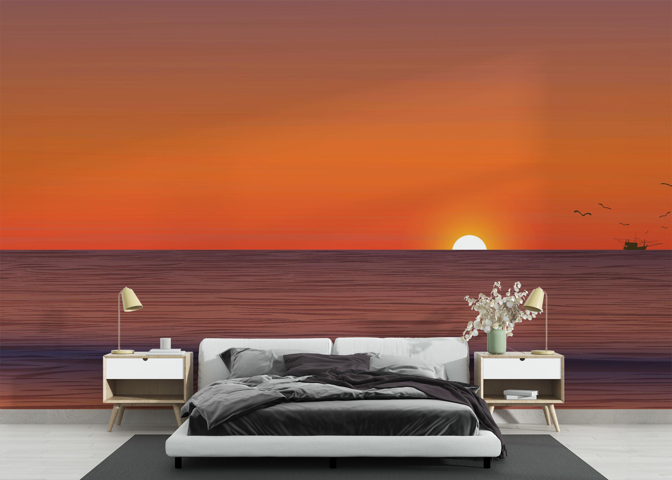 Fototapet Sunset Green Boat mockup 3