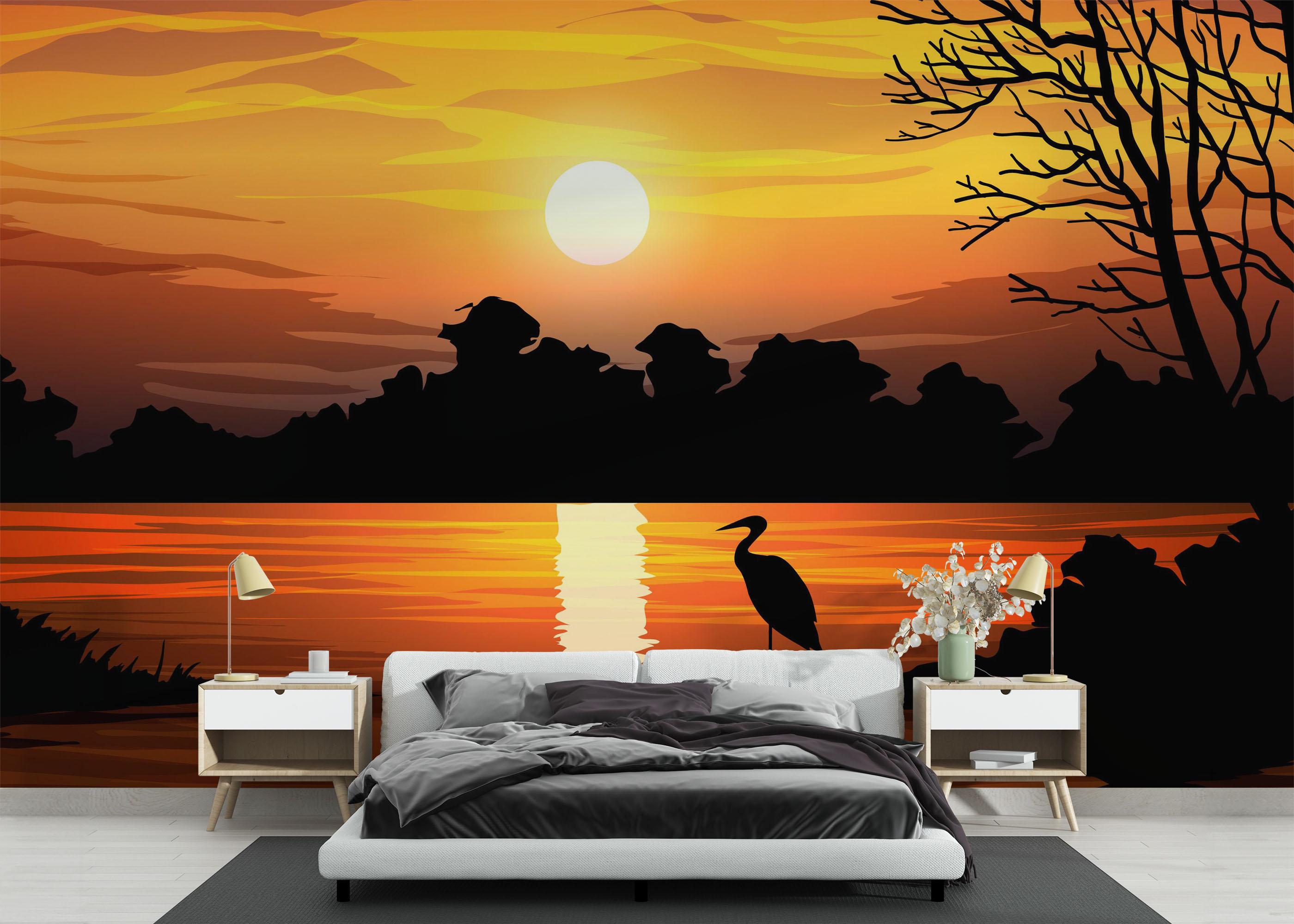 Fototapet Sunset Land Bird mockup 3