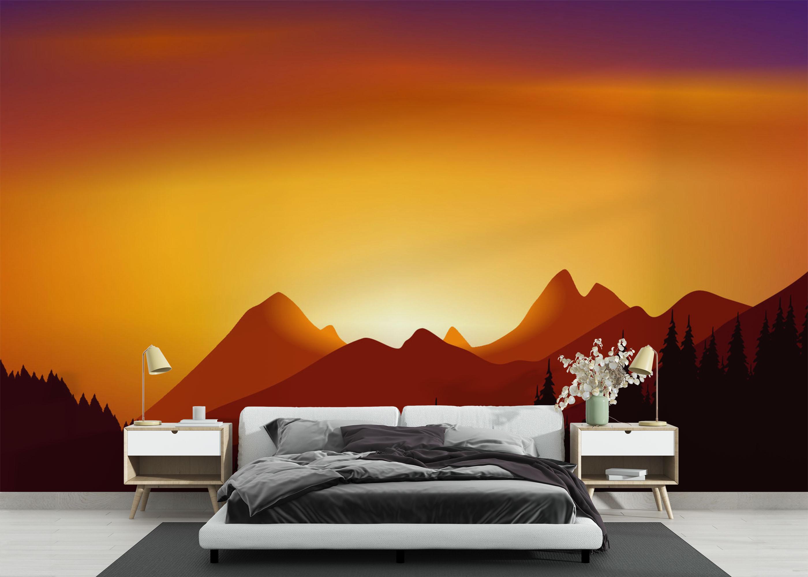 Fototapet Sunset View Mountain mockup 3
