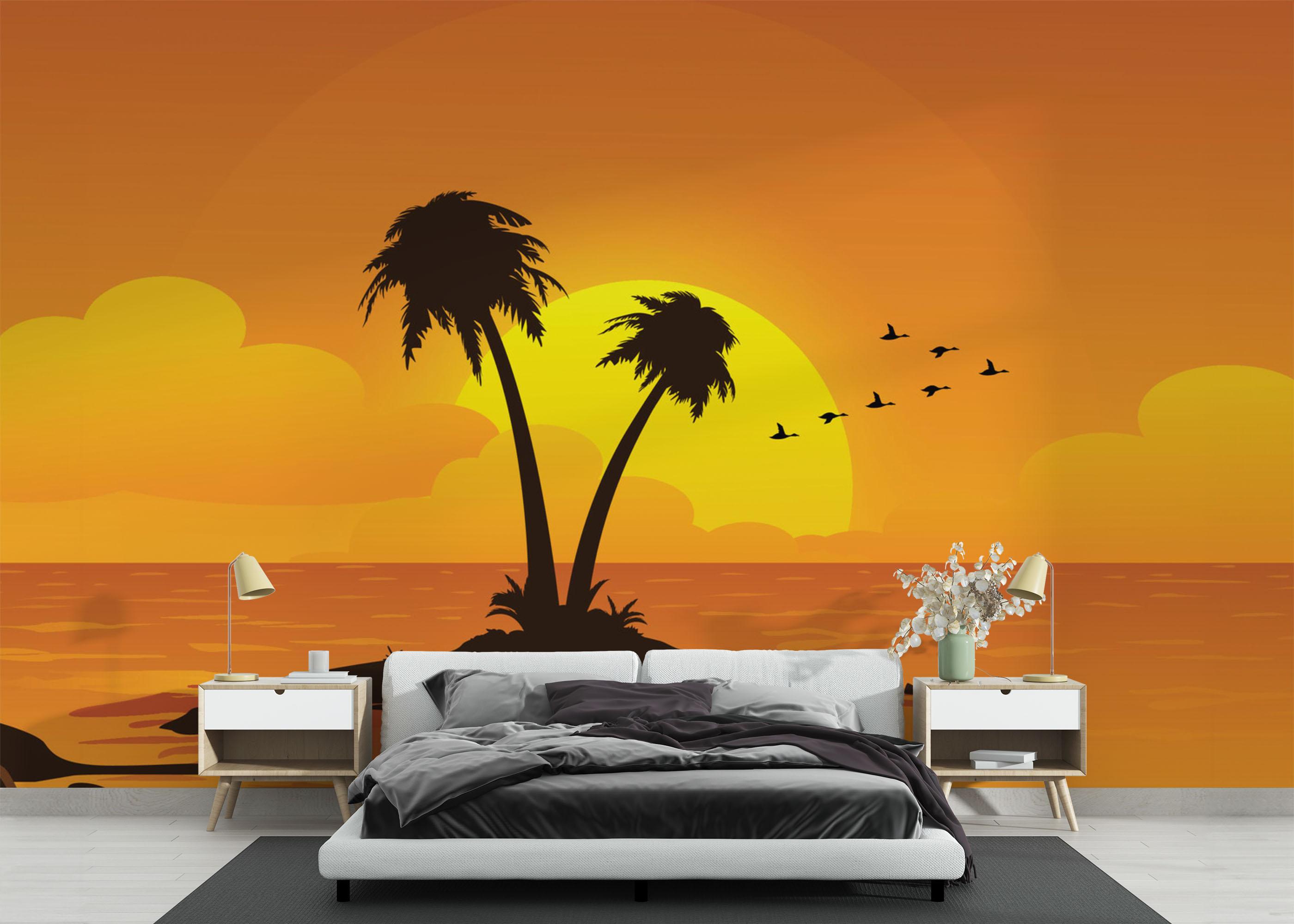 Fototapet Yellow Sunset Palm mockup 3