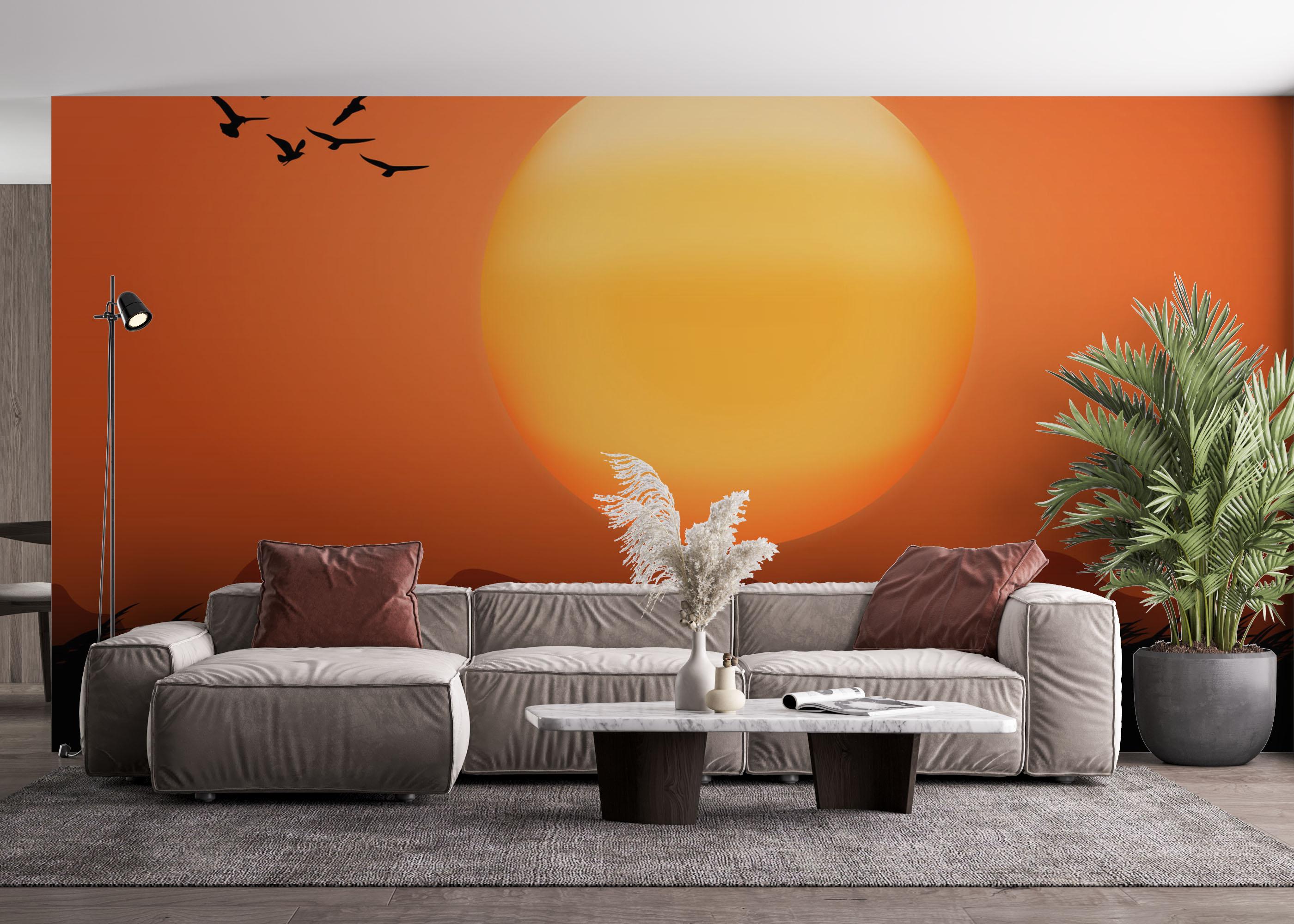 Fototapet Orange Sky Birds mockup 4