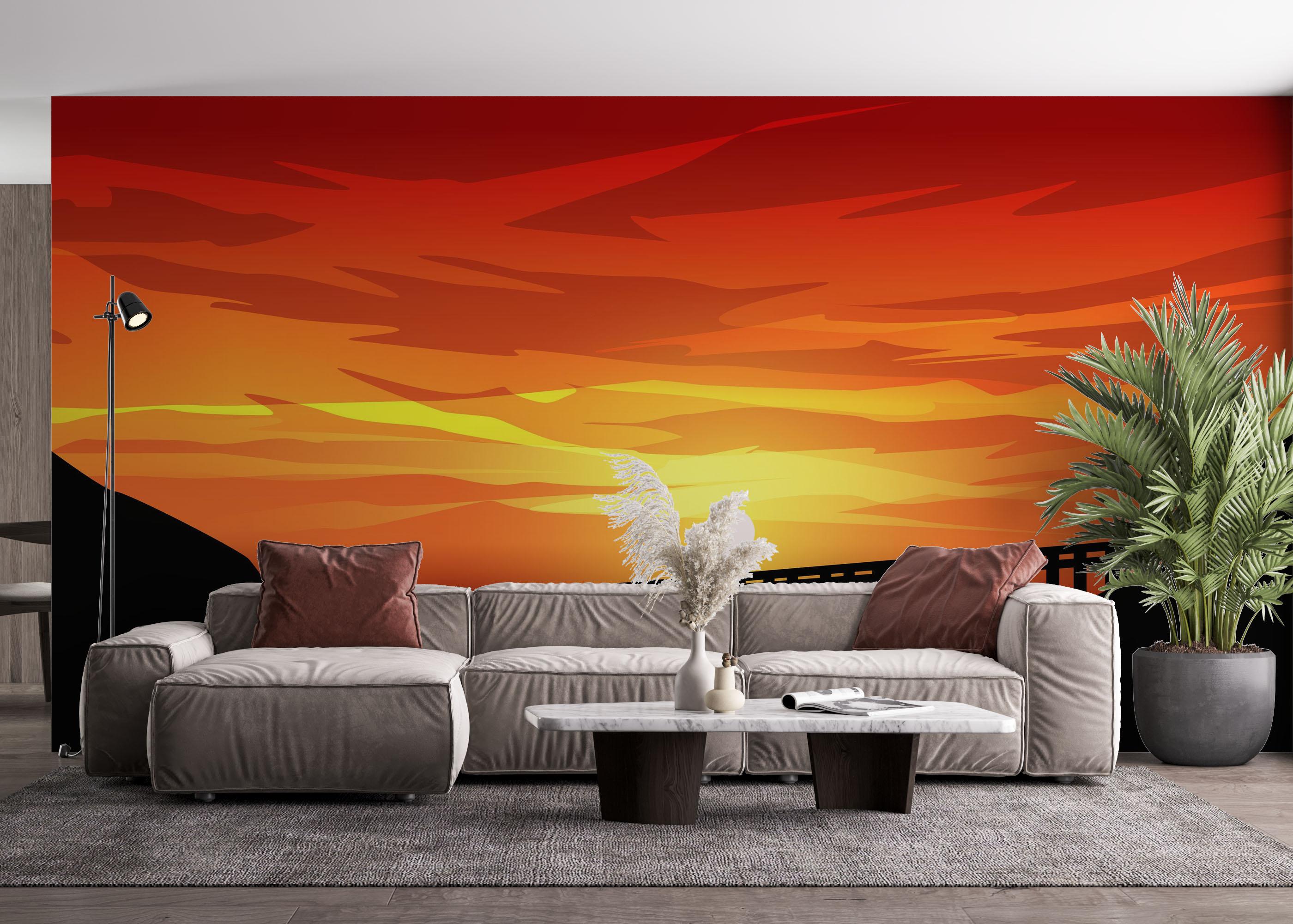 Fototapet Red Sunset Bridge mockup 4
