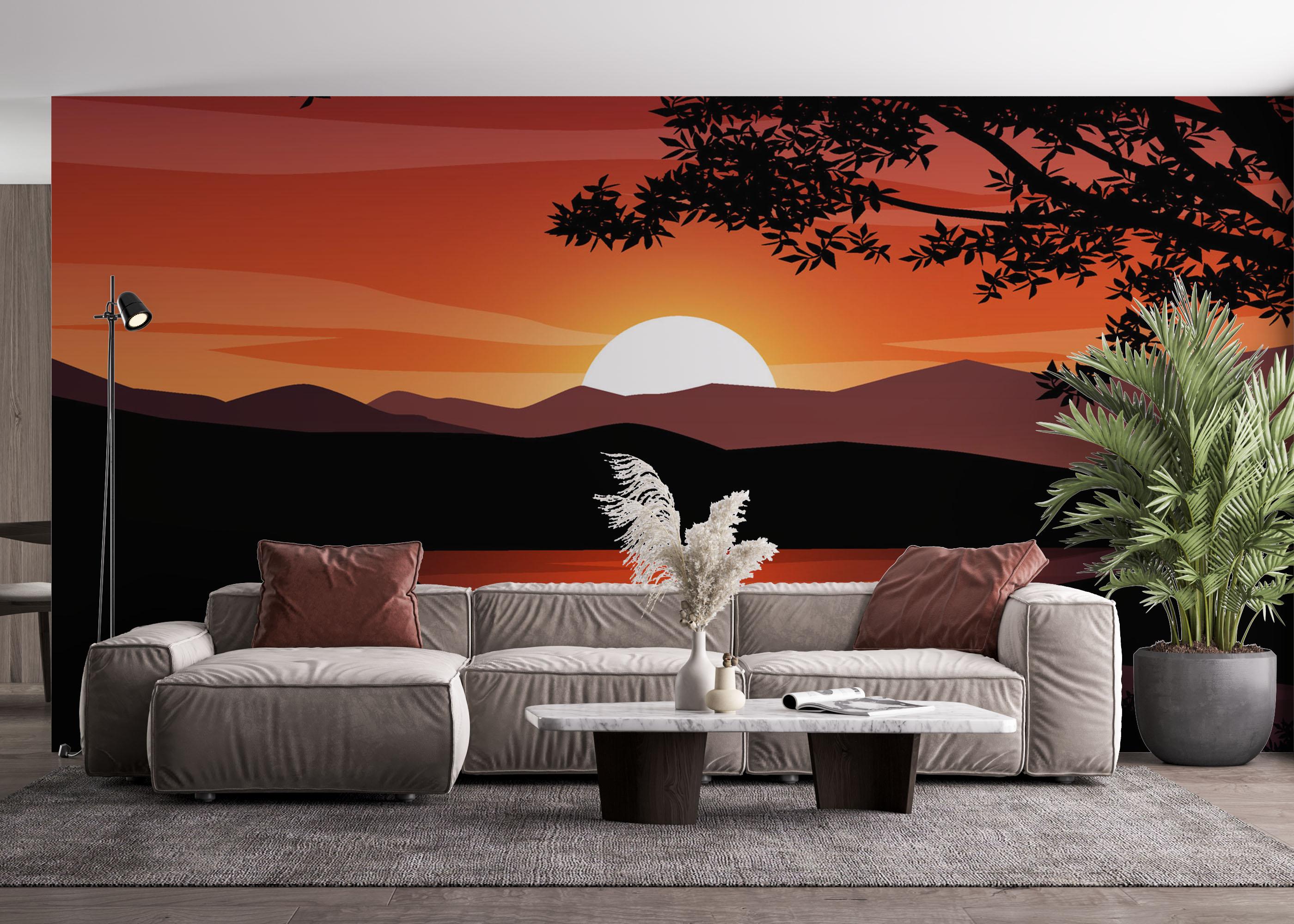 Fototapet Red Sunset Hill mockup 4