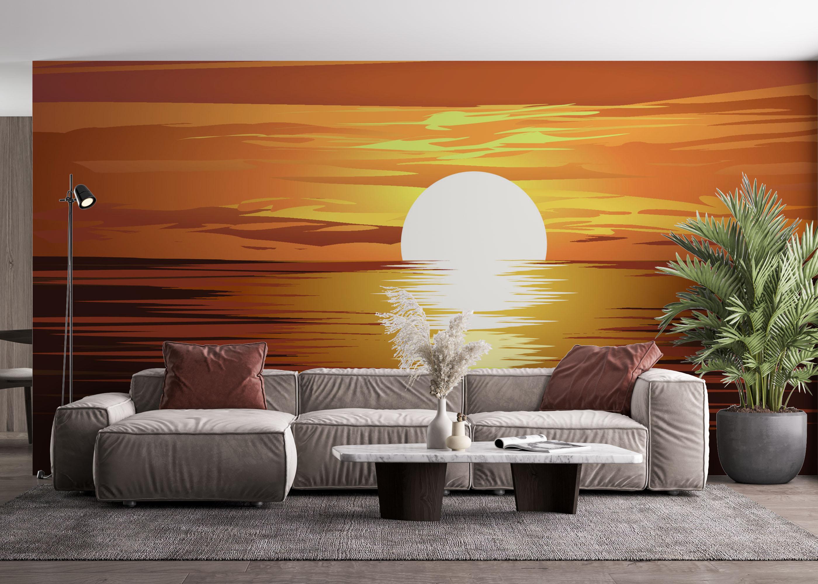 Fototapet Sunset Brown Ocean mockup 4