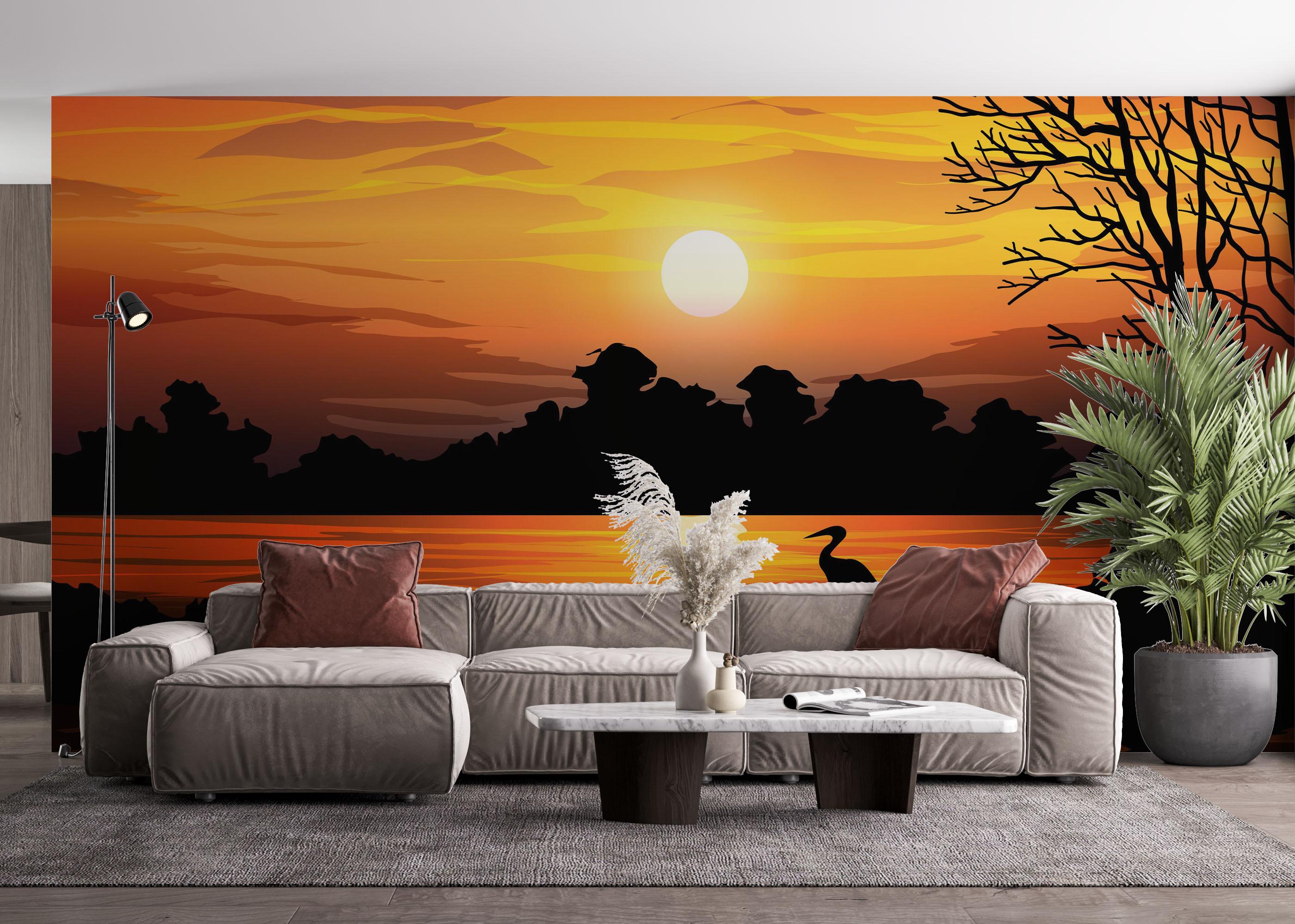 Fototapet Sunset Land Bird mockup 4