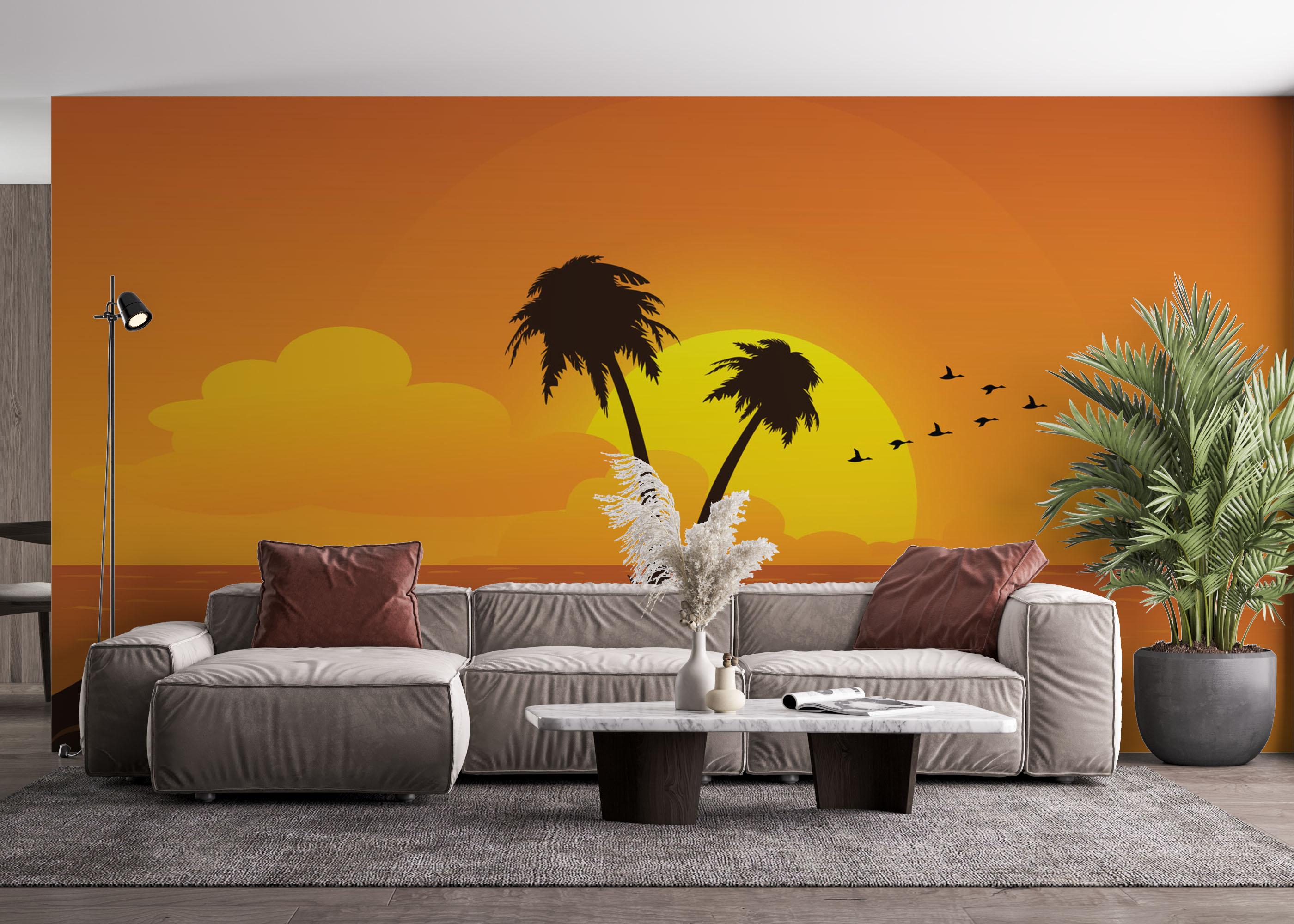 Fototapet Yellow Sunset Palm mockup 4