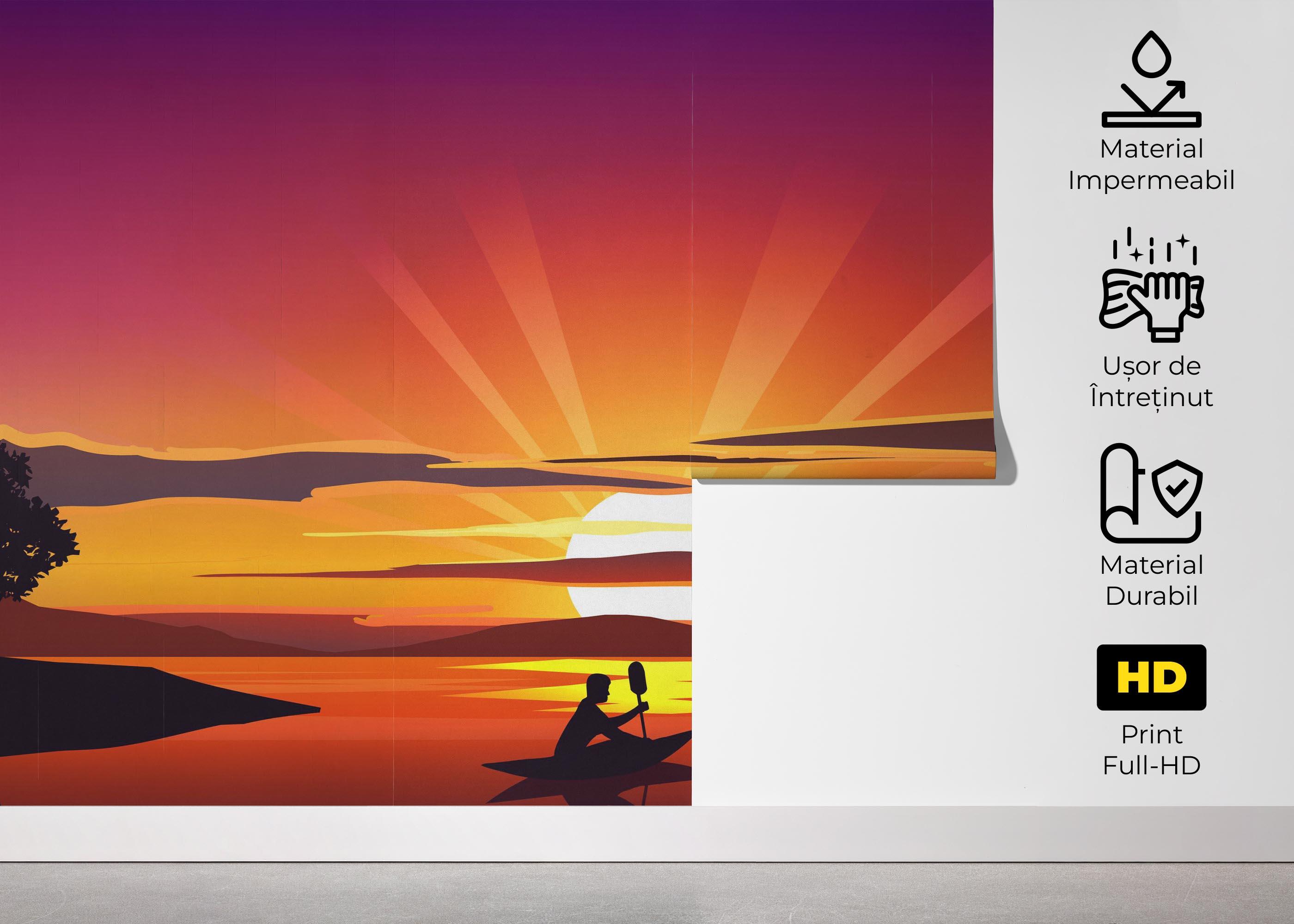 Fototapet Purple Sunrise Boat mockup 5