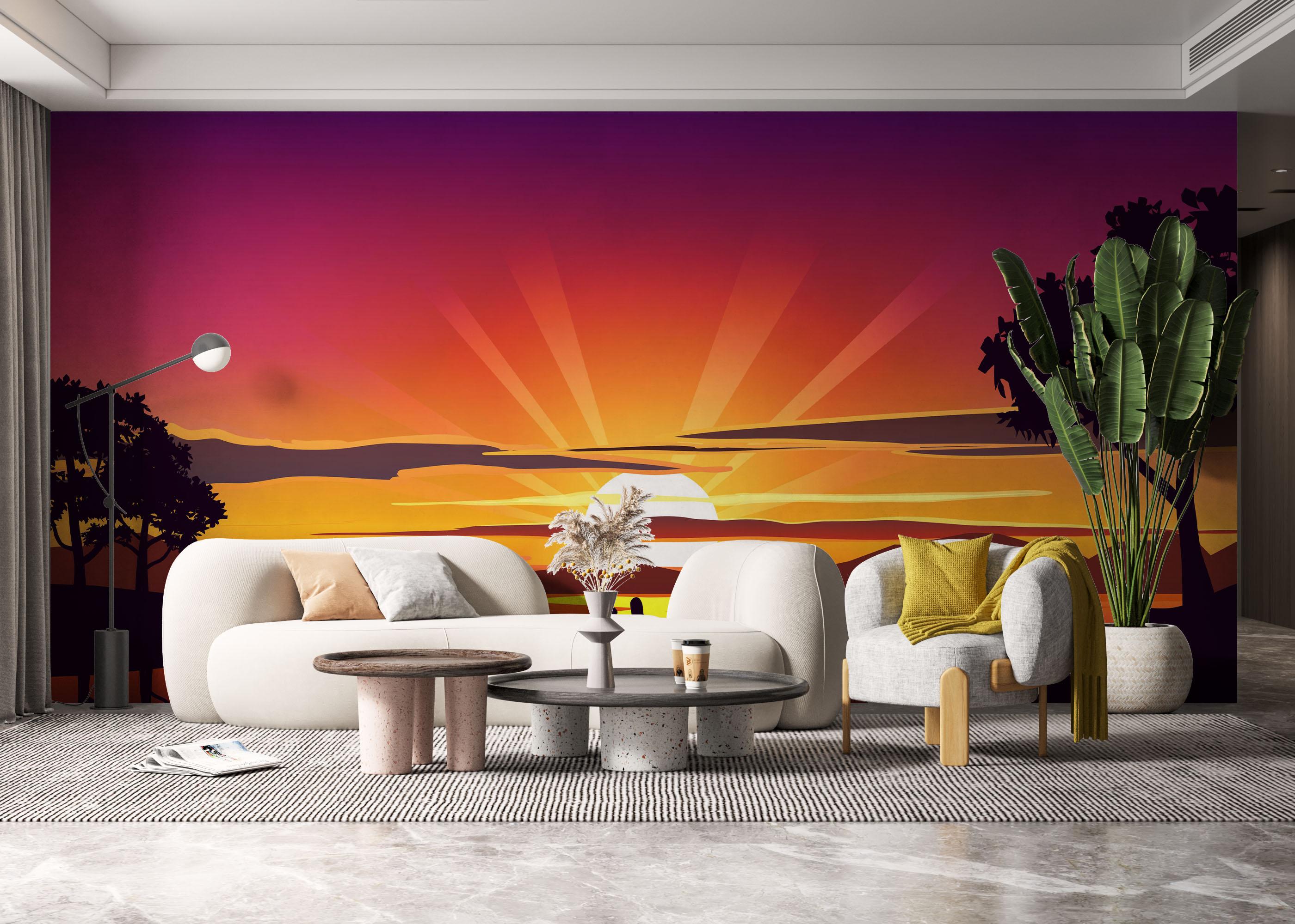 Fototapet Purple Sunrise Boat mockup 6