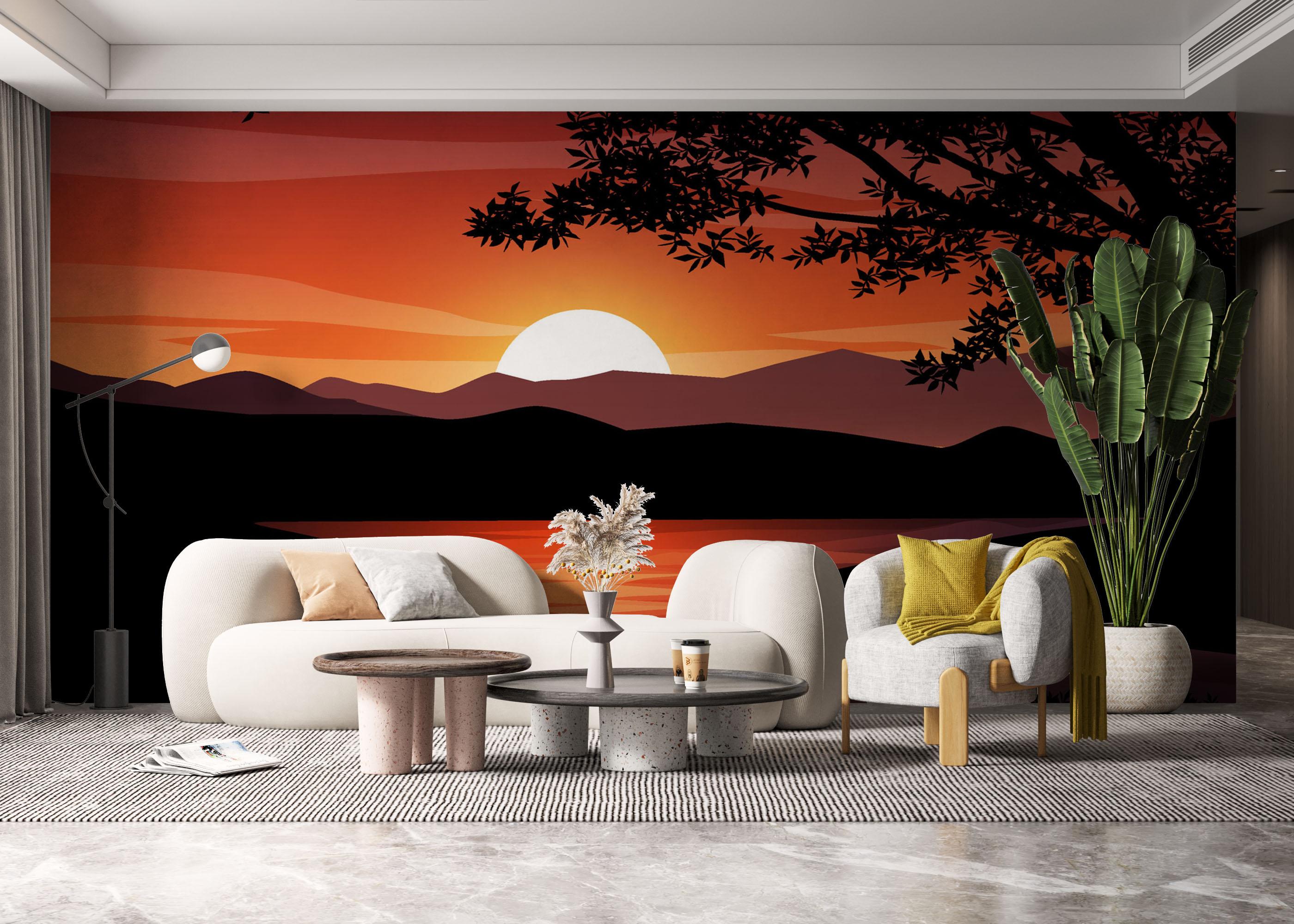 Fototapet Red Sunset Hill mockup 6