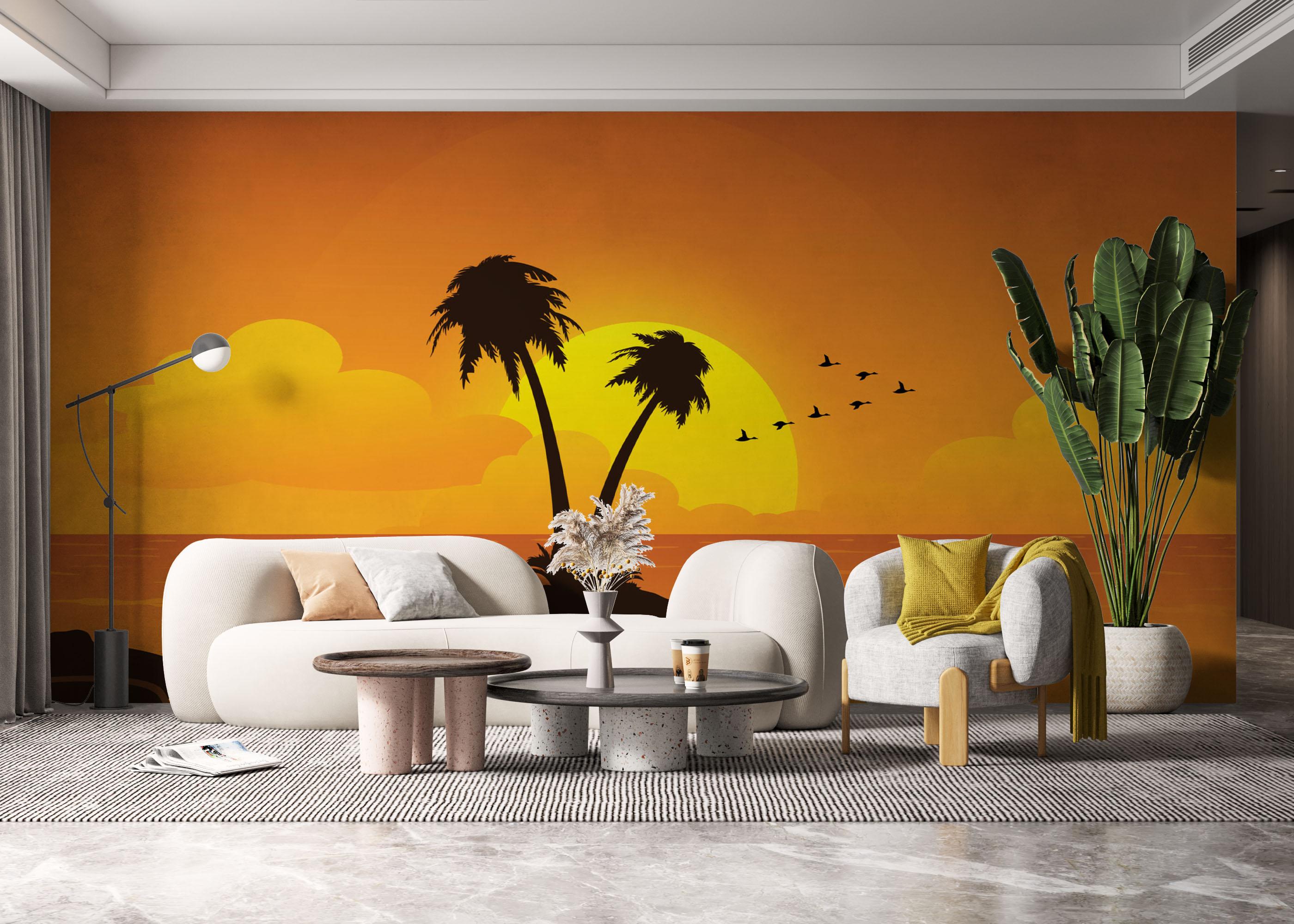 Fototapet Yellow Sunset Palm mockup 6