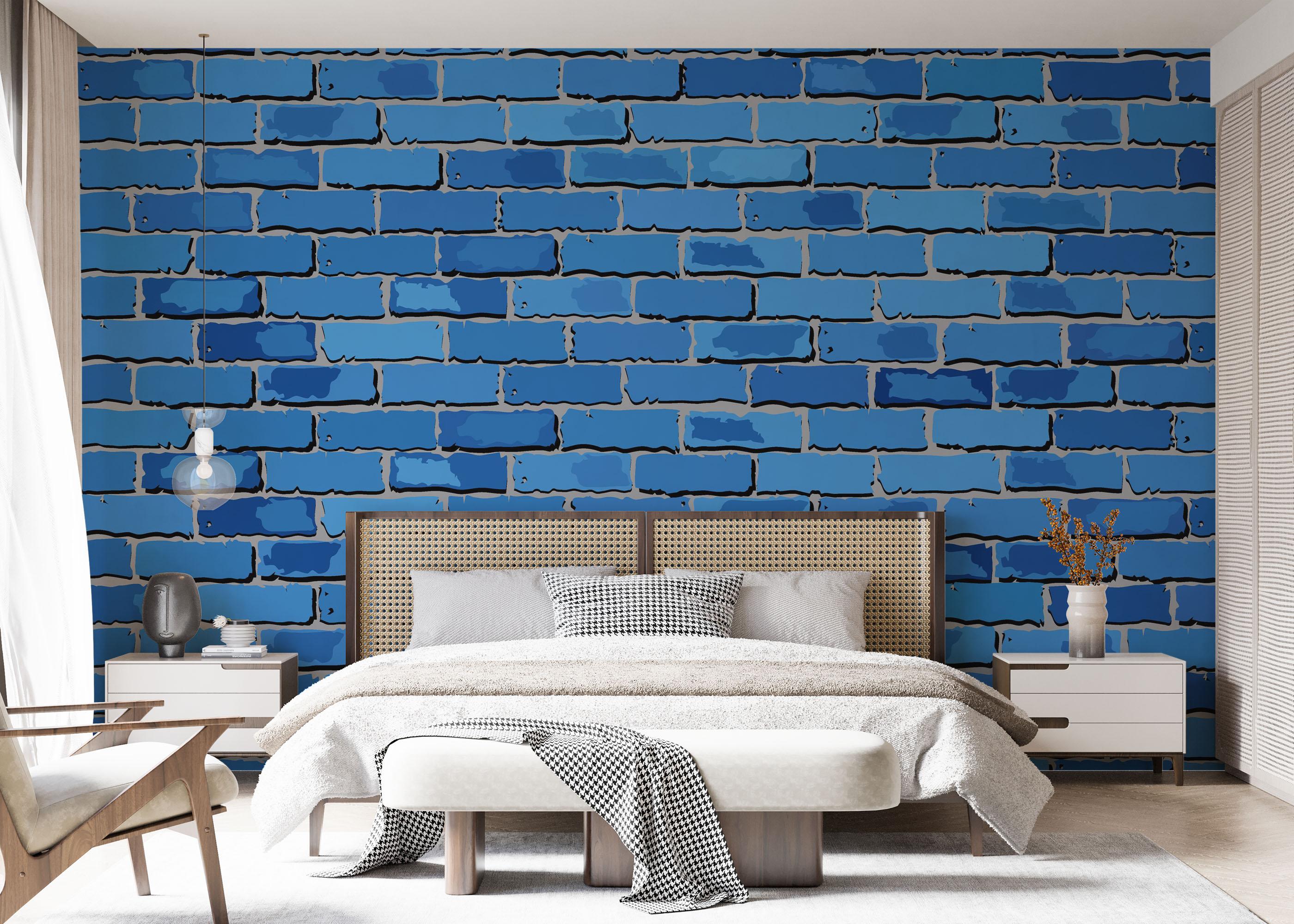 Fototapet Blue Color Brick mockup 7