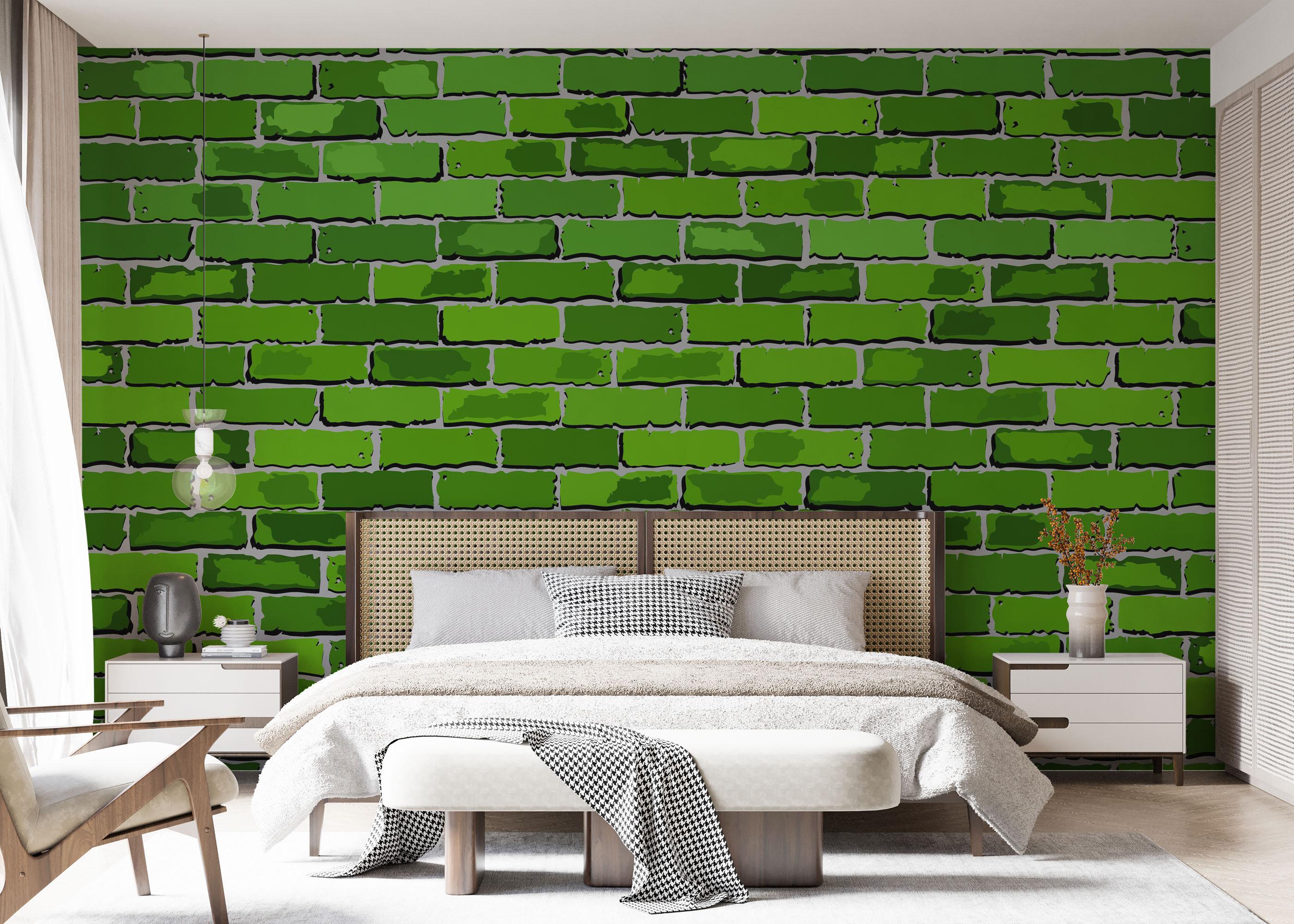 Fototapet Green Color Brick mockup 7