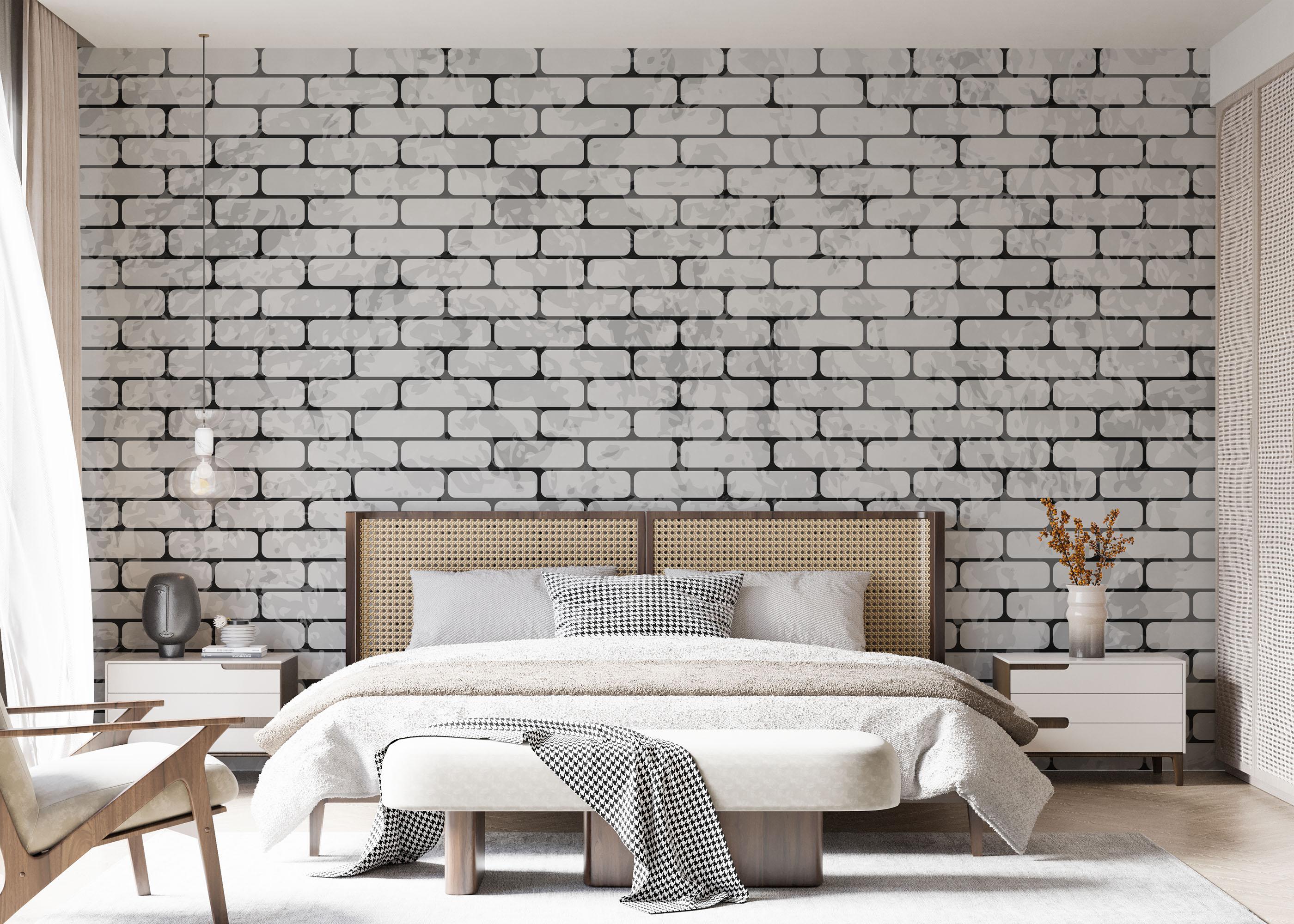 Fototapet Light Brick Grey Wall mockup 7