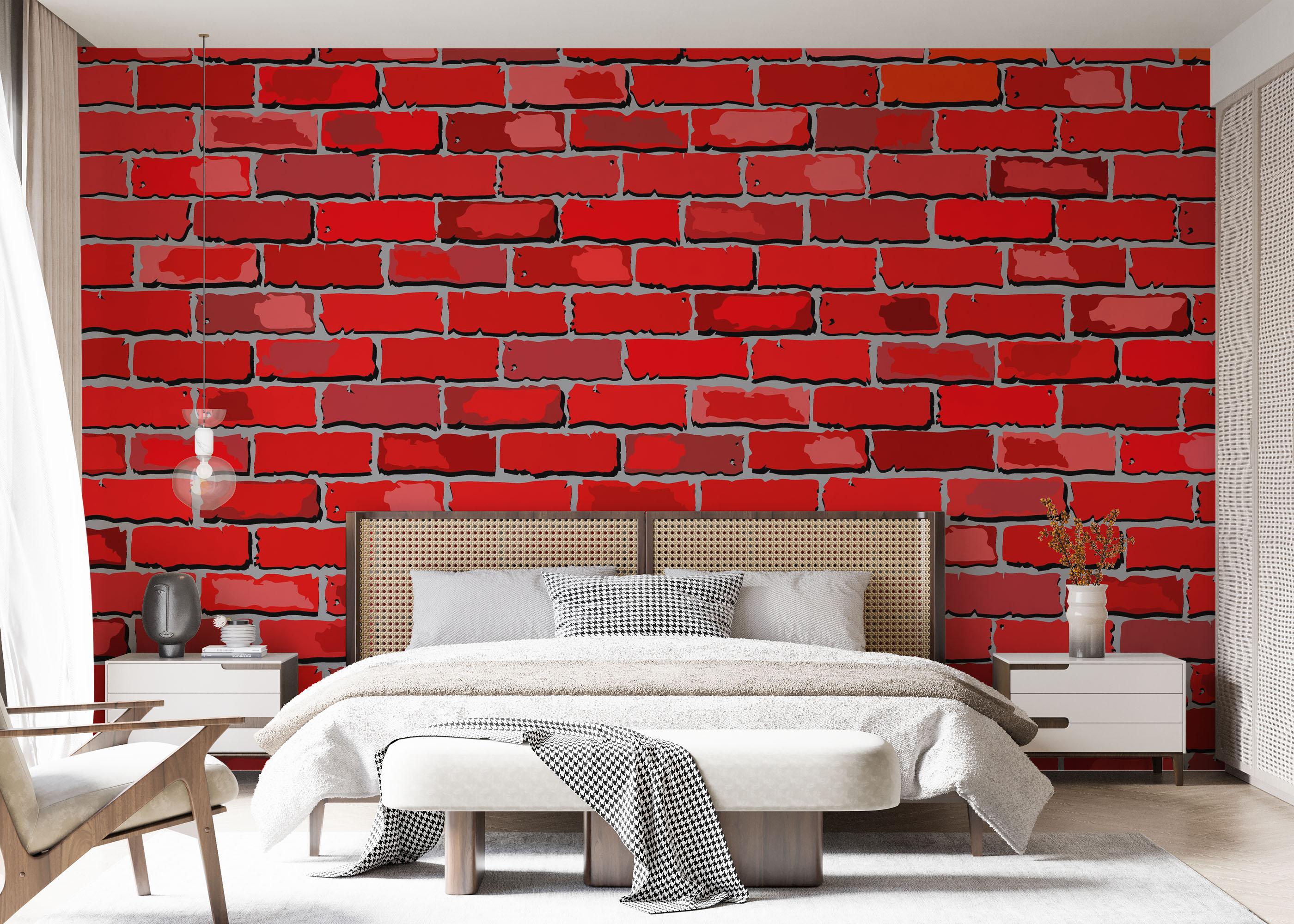 Fototapet Red Color Brick mockup 7