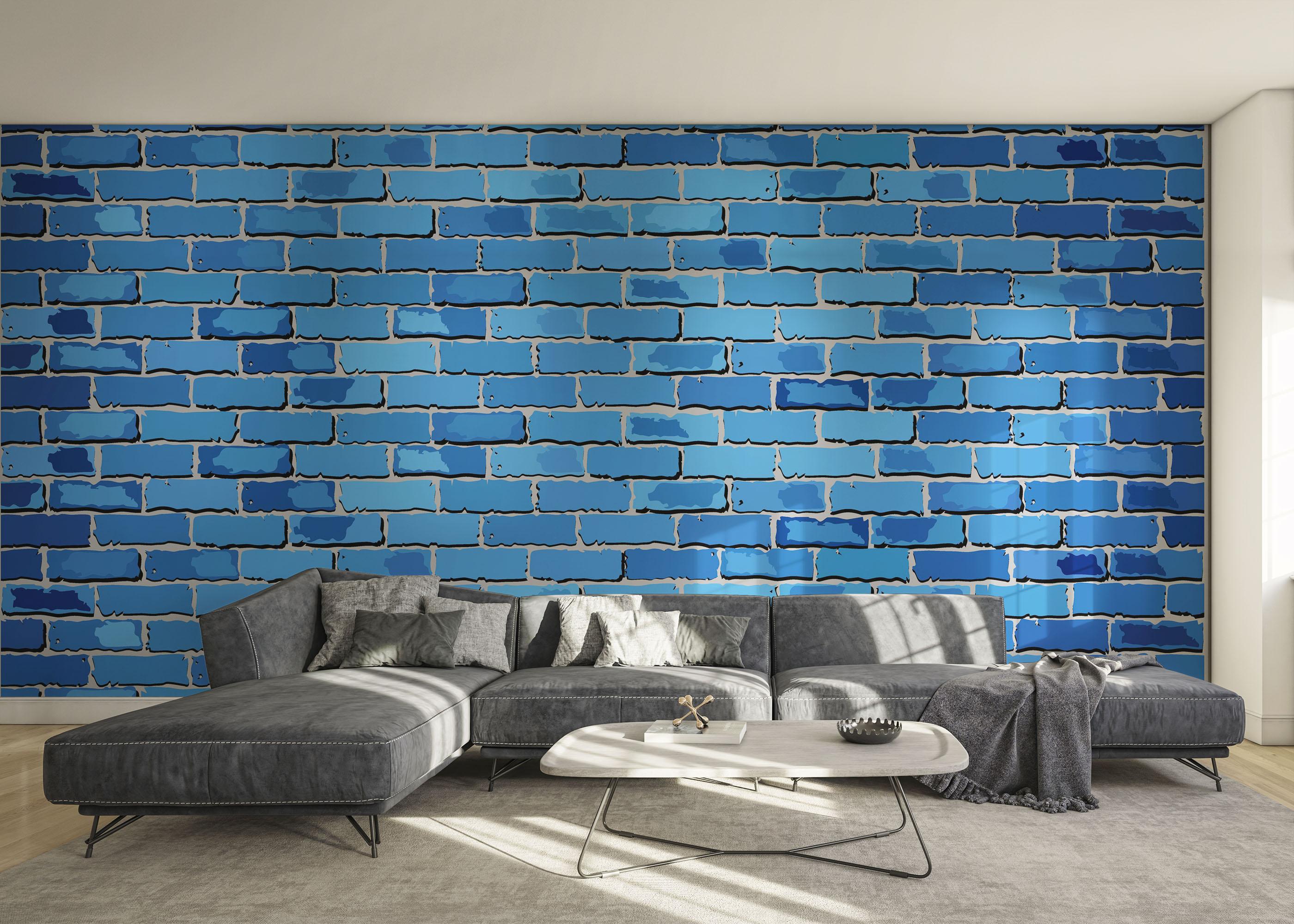 Fototapet Blue Color Brick mockup 0