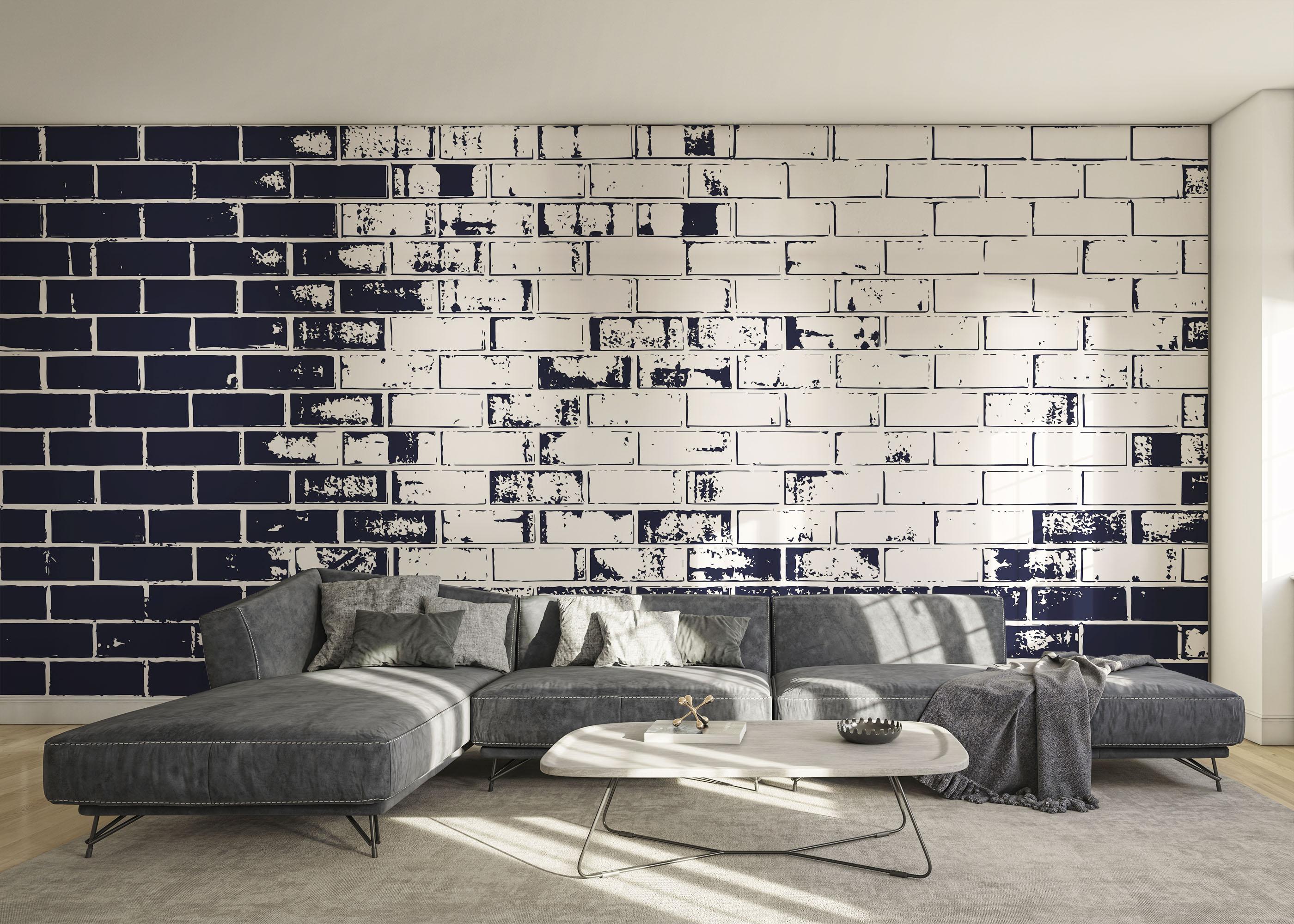 Fototapet Dark Blue Brick mockup 0