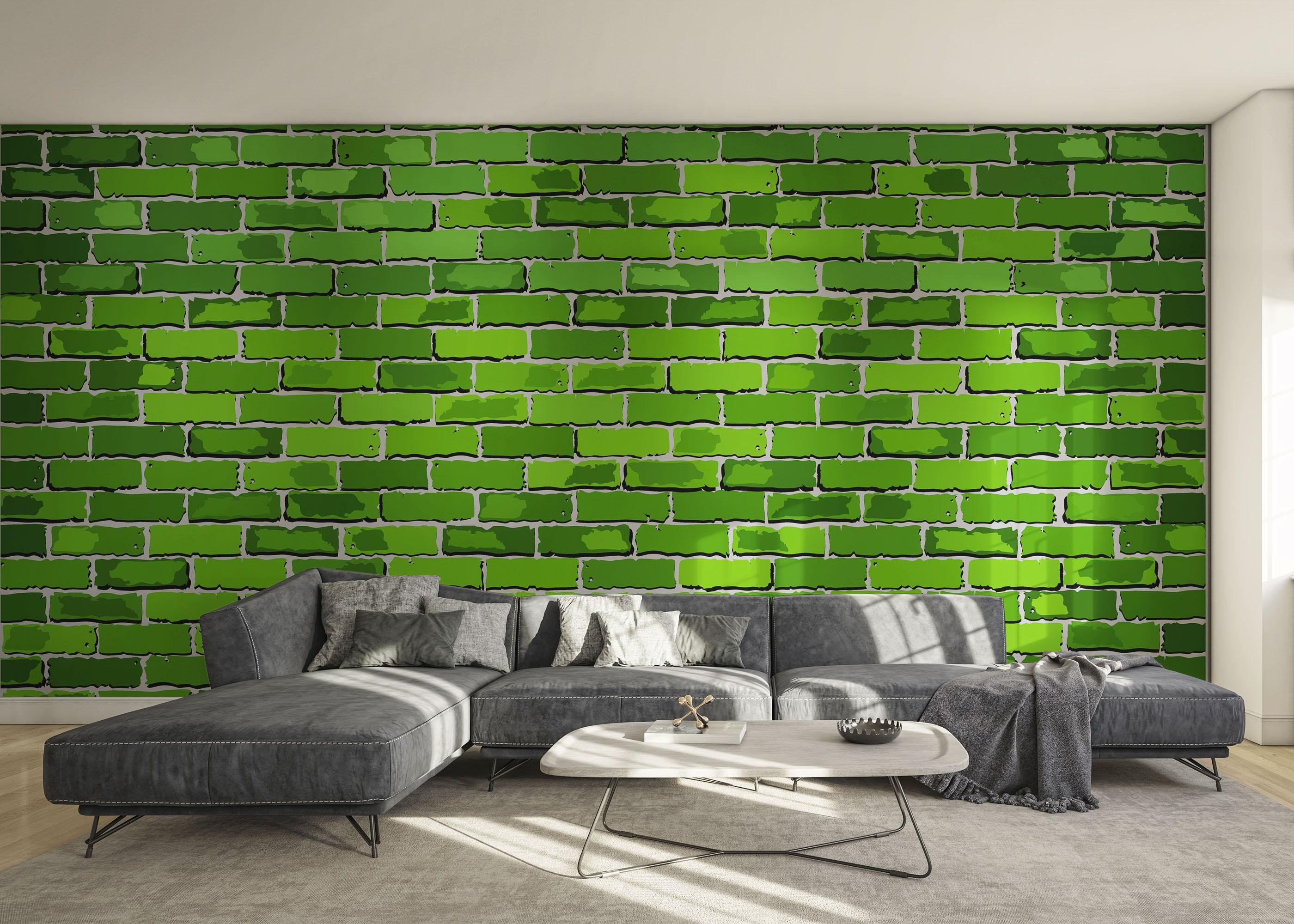 Fototapet Green Color Brick mockup 0