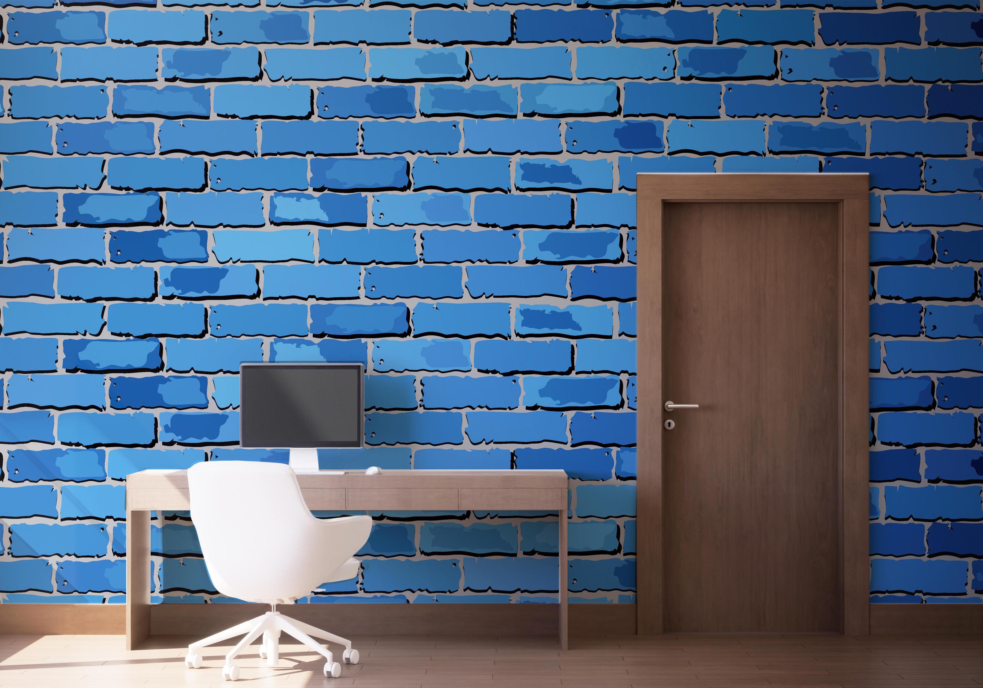 Fototapet Blue Color Brick mockup 1
