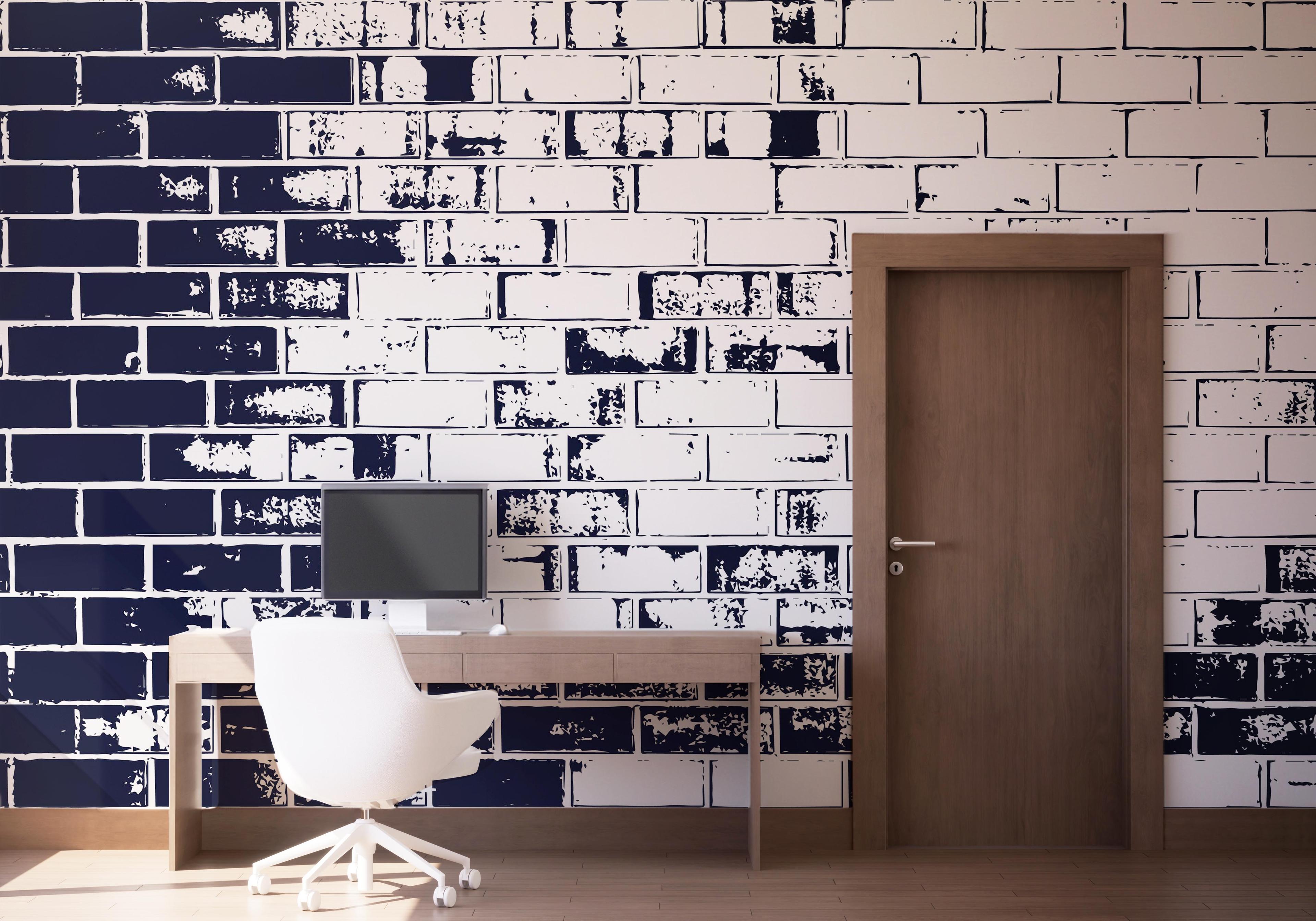 Fototapet Dark Blue Brick mockup 1