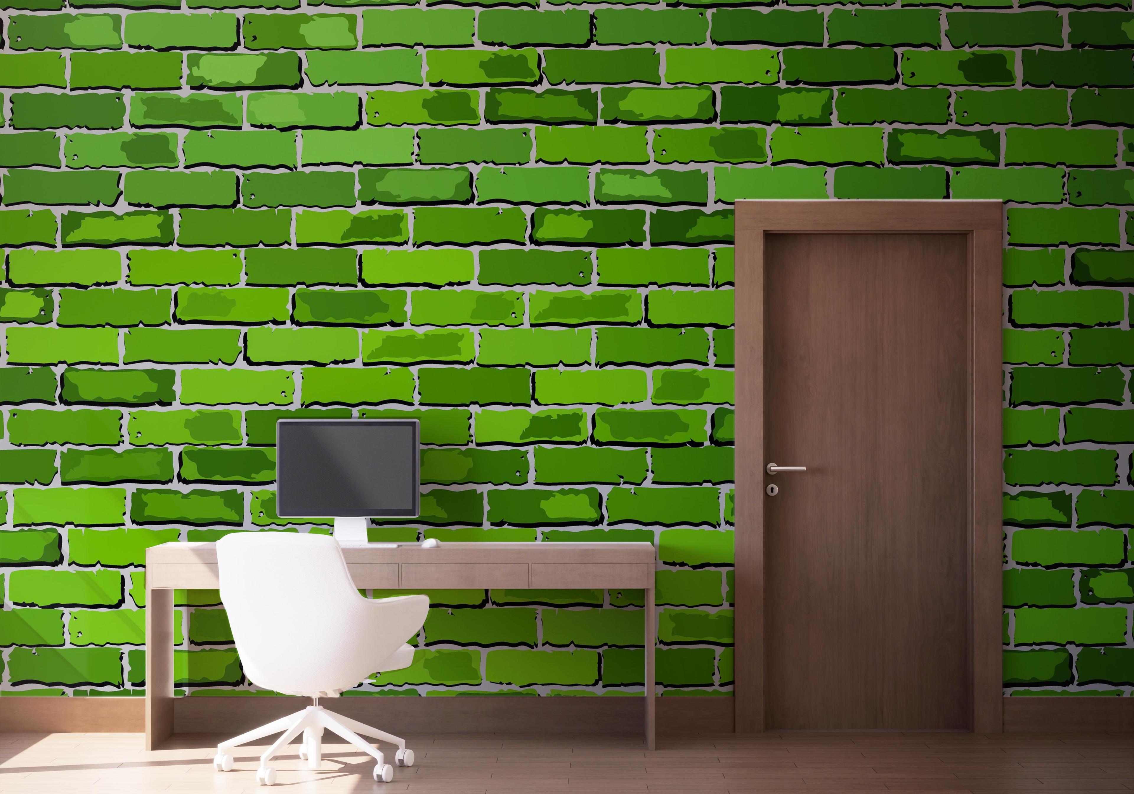 Fototapet Green Color Brick mockup 1