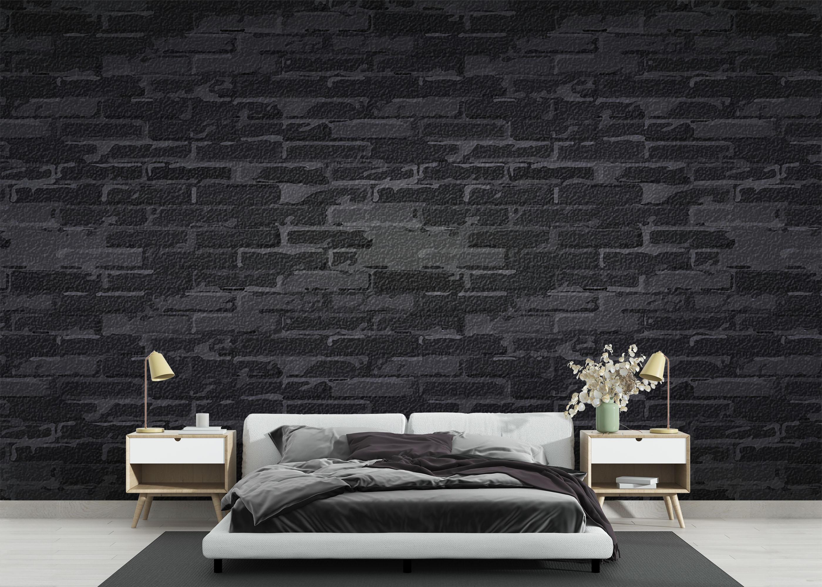 Fototapet Black Grey Brick Wall mockup 3