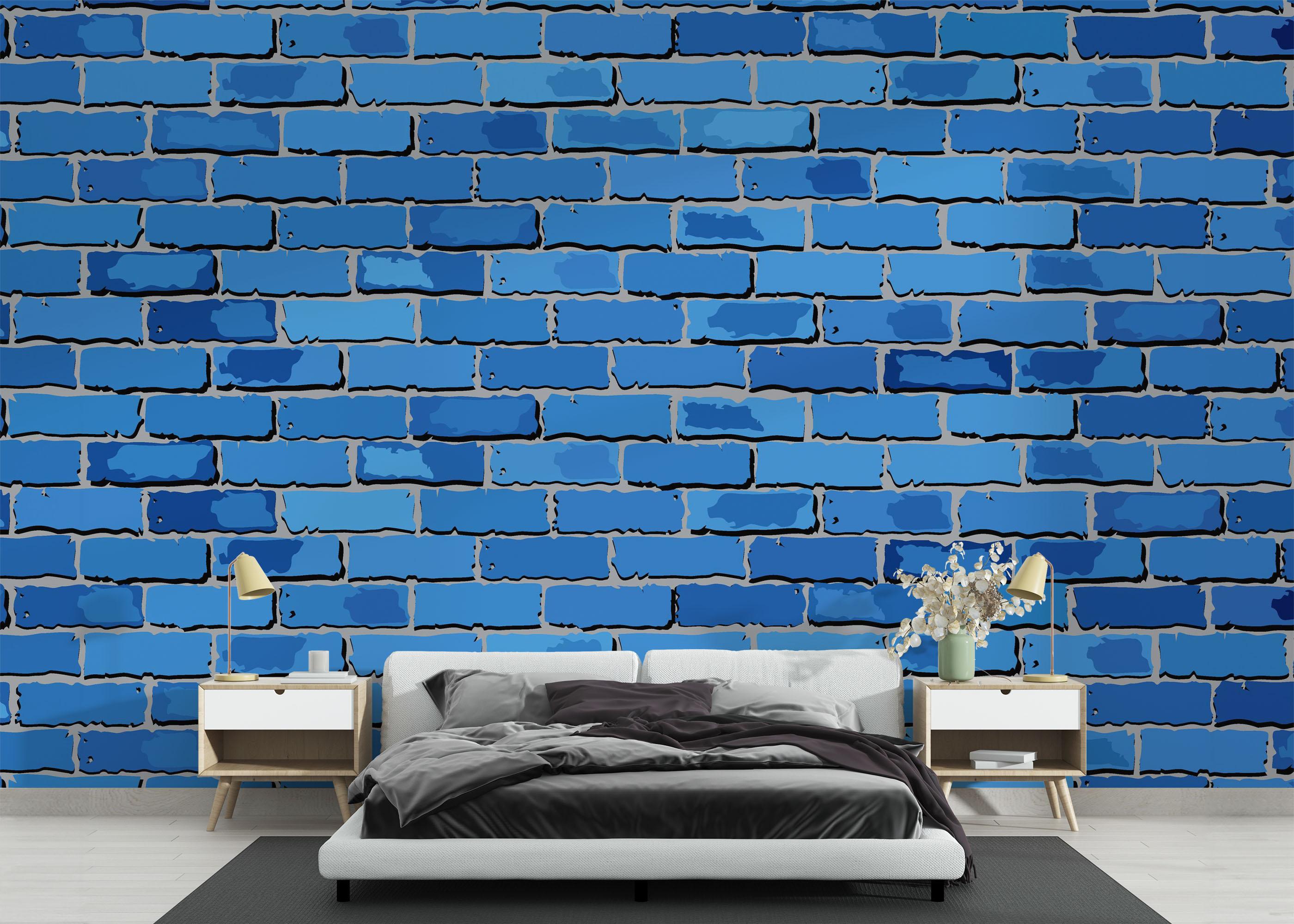 Fototapet Blue Color Brick mockup 3