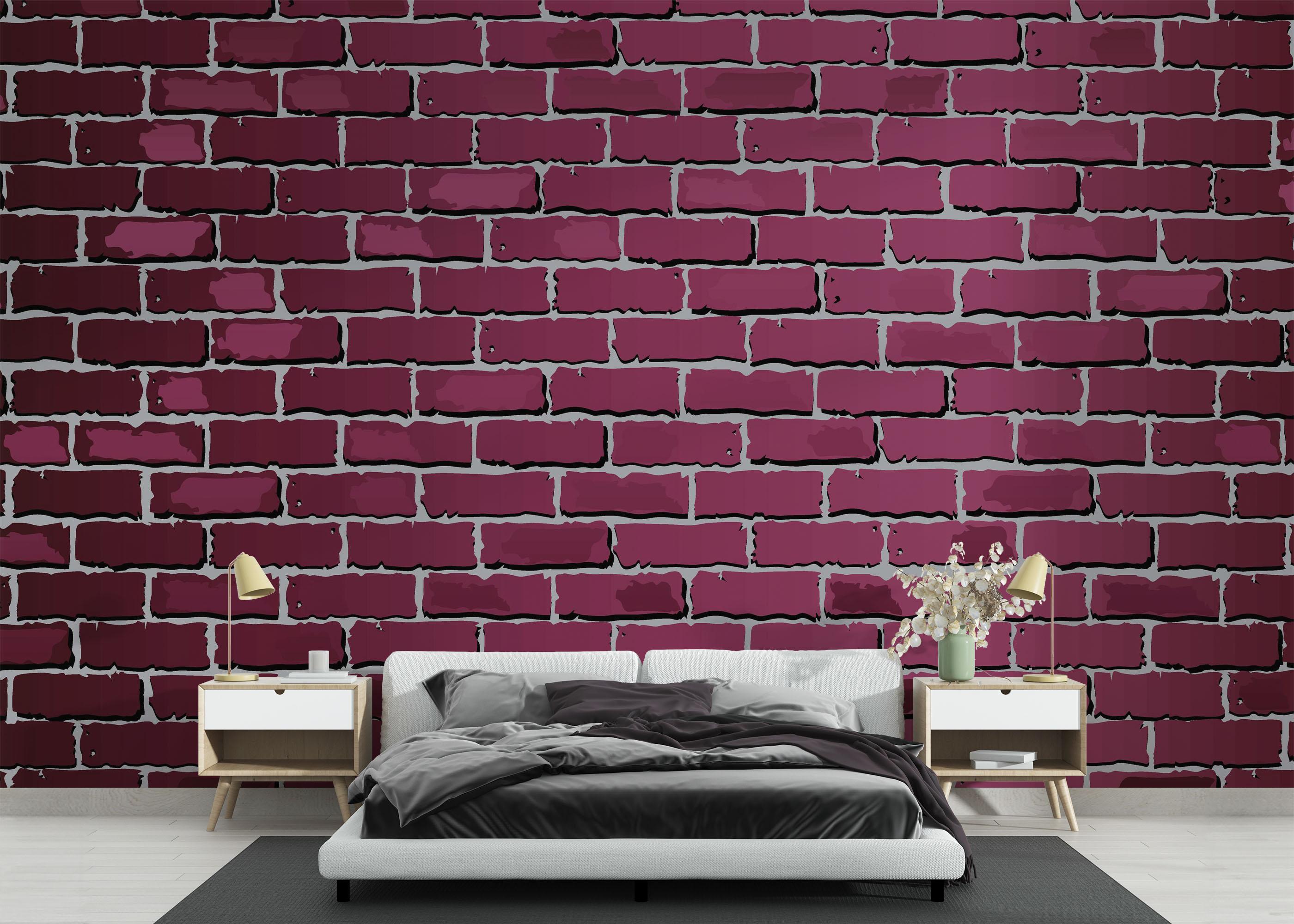 Fototapet Burgundy Color Brick mockup 3