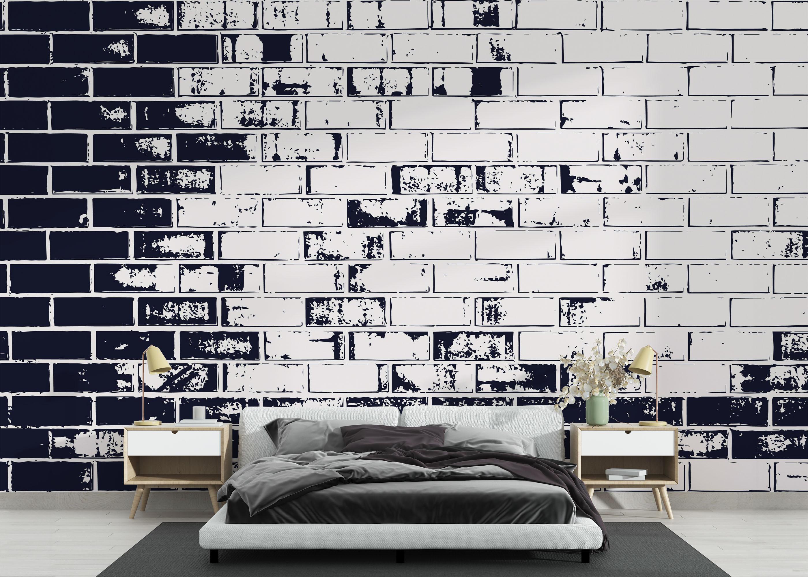 Fototapet Dark Blue Brick mockup 3