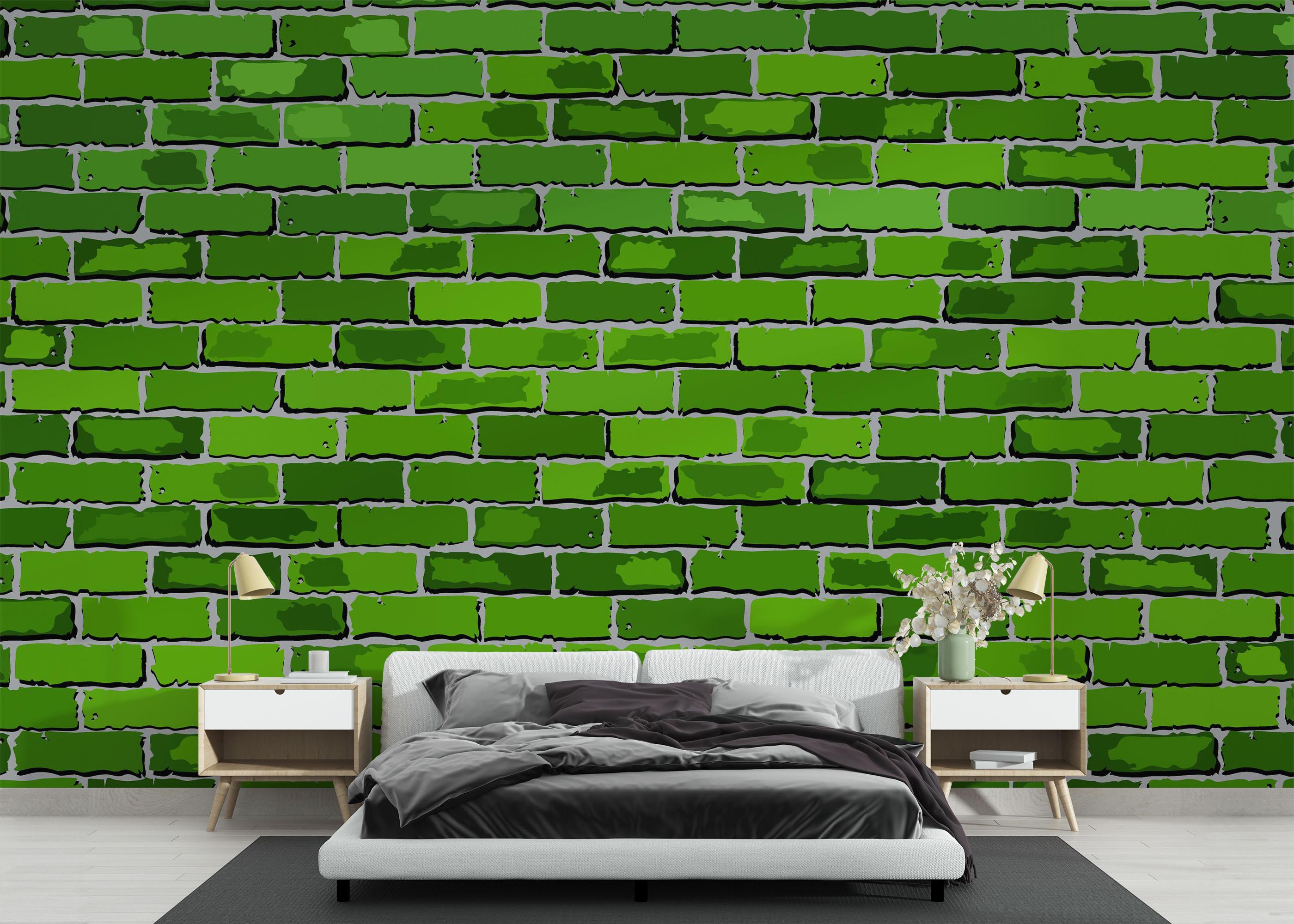 Fototapet Green Color Brick mockup 3