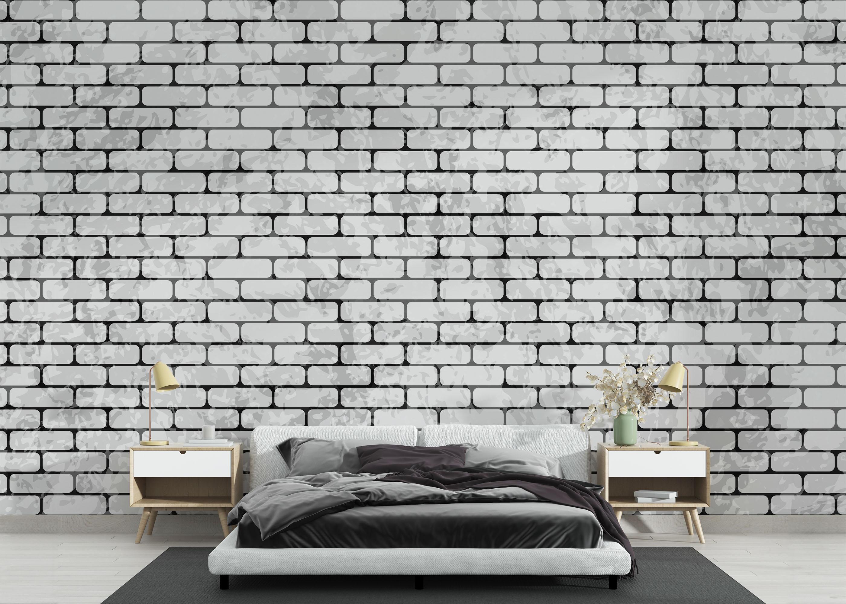 Fototapet Light Brick Grey Wall mockup 3