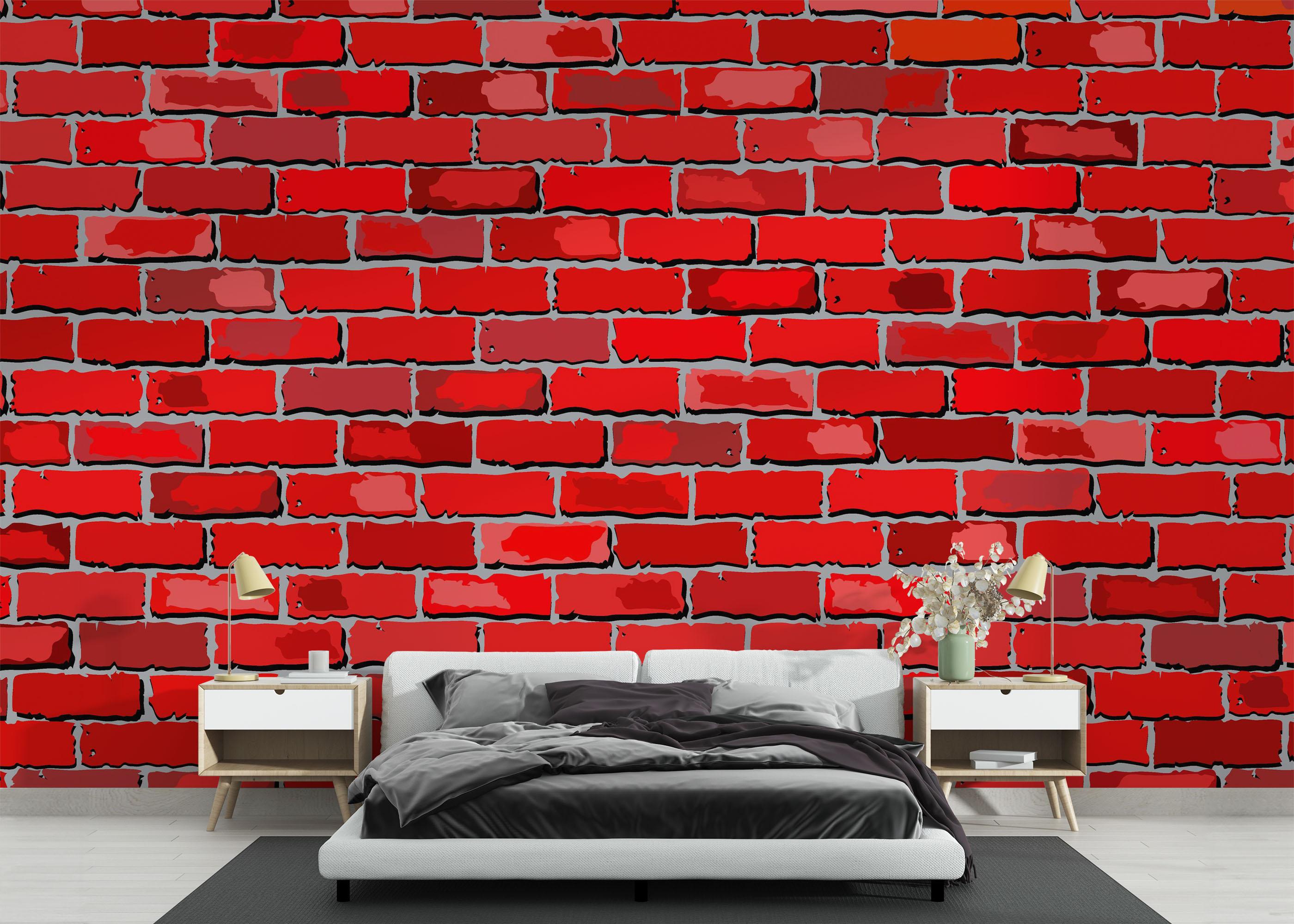 Fototapet Red Color Brick mockup 3