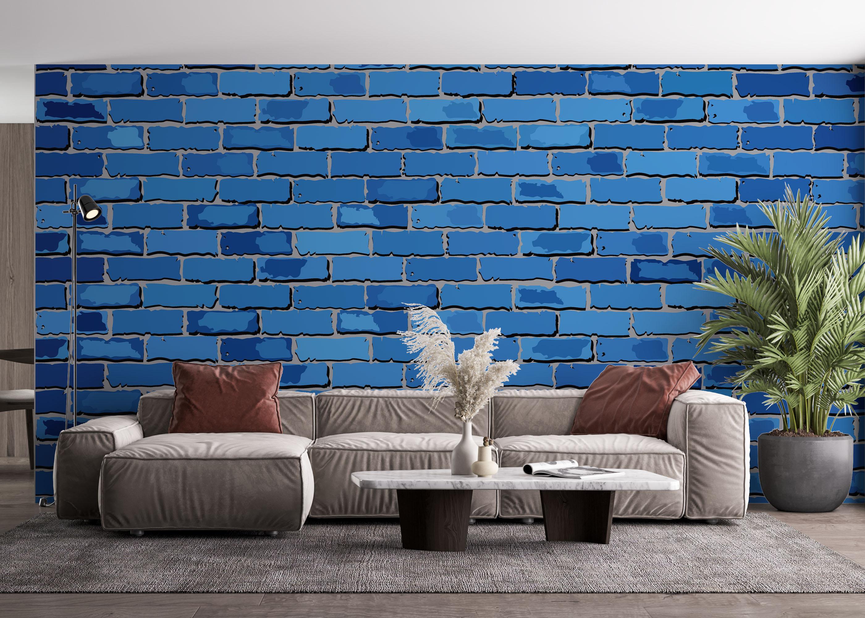 Fototapet Blue Color Brick mockup 4