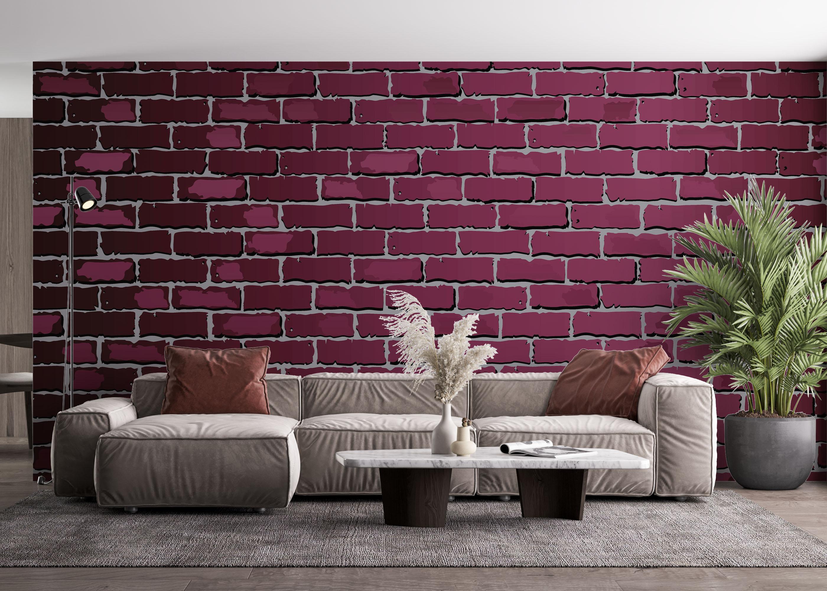 Fototapet Burgundy Color Brick mockup 4