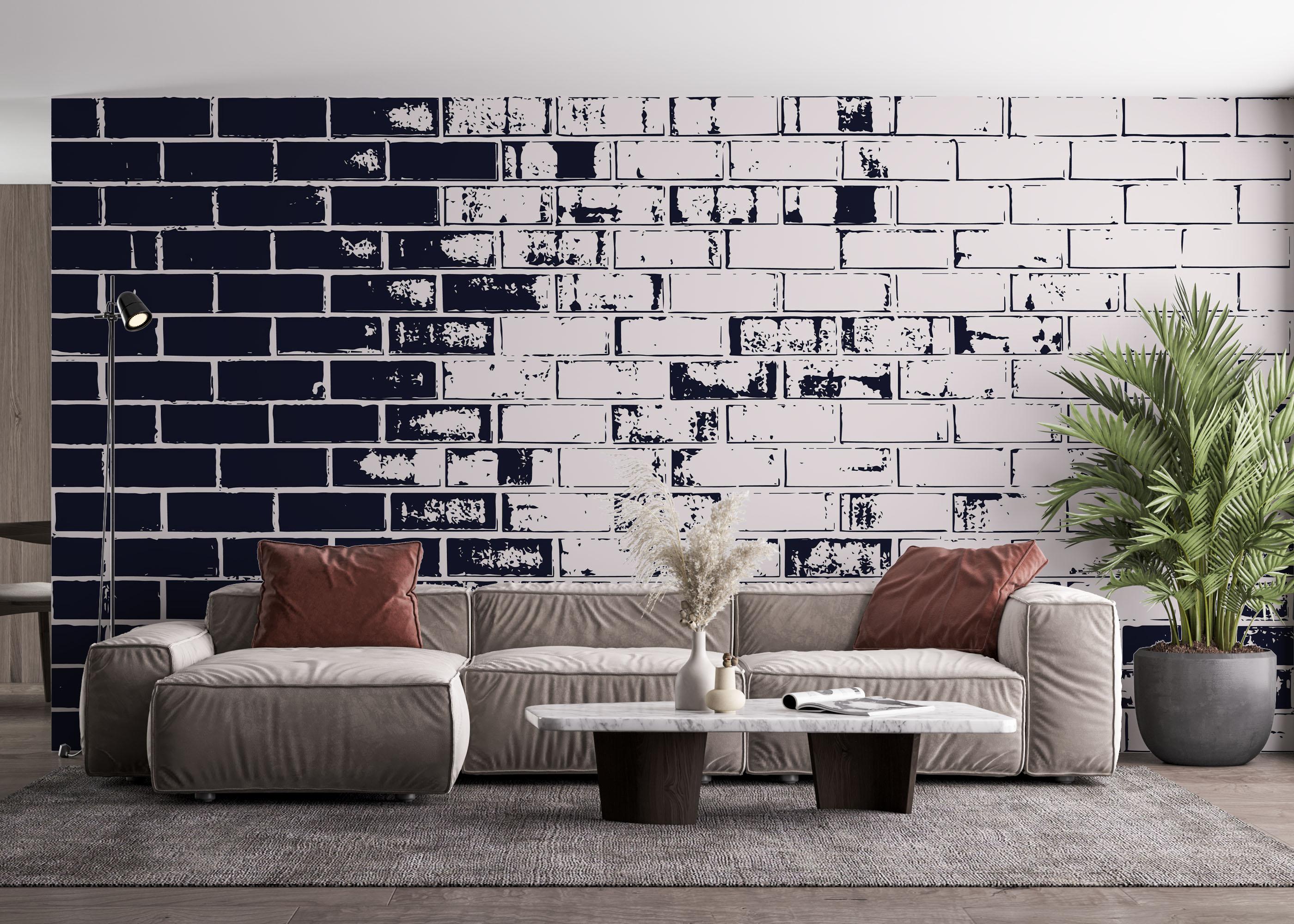 Fototapet Dark Blue Brick mockup 4