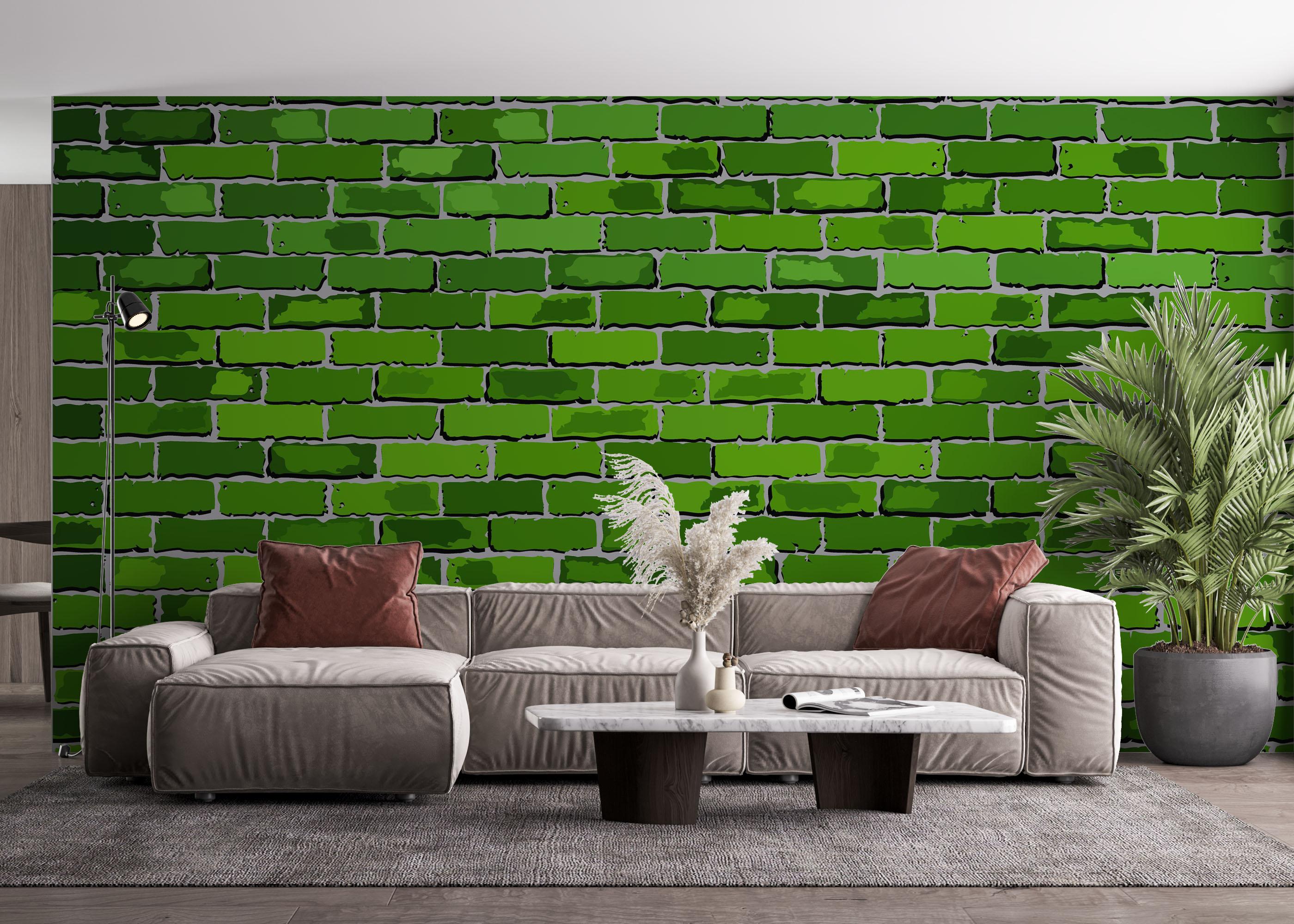 Fototapet Green Color Brick mockup 4