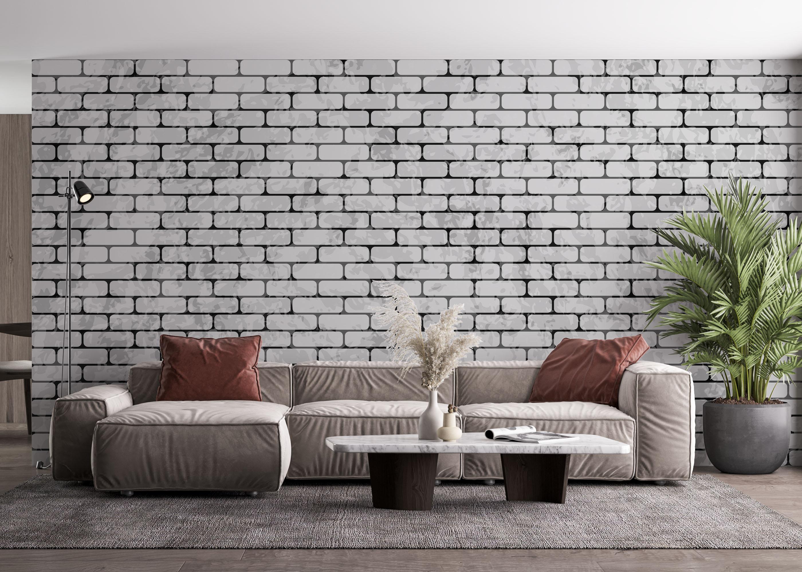 Fototapet Light Brick Grey Wall mockup 4