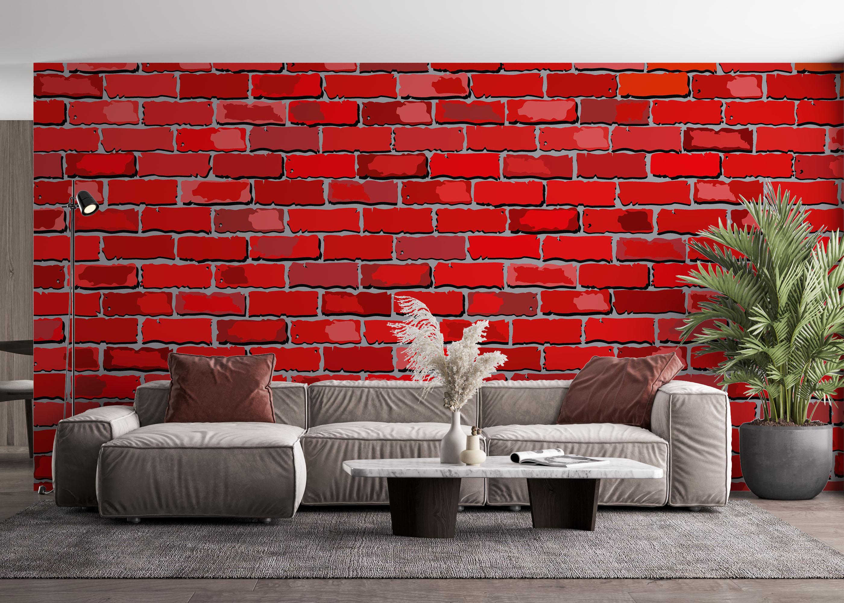 Fototapet Red Color Brick mockup 4