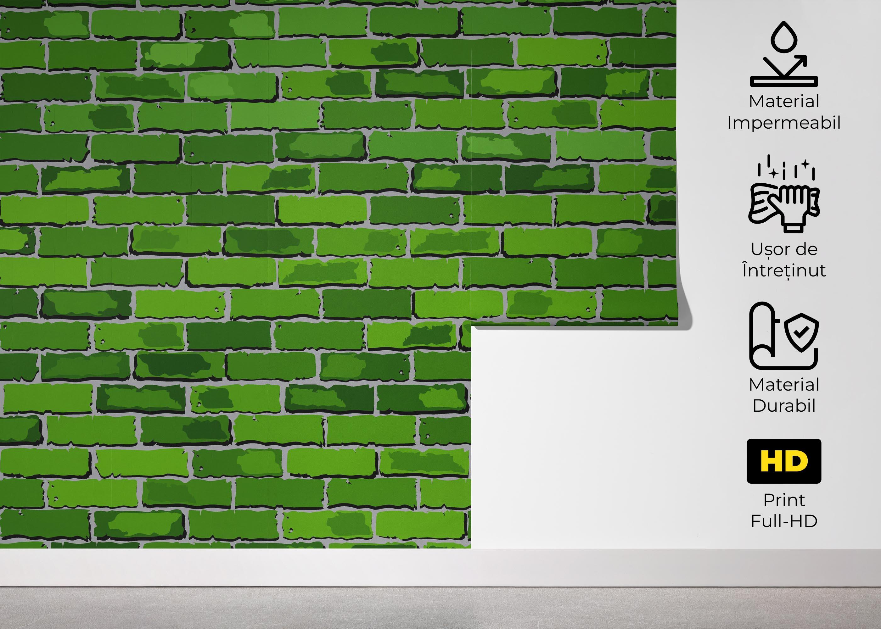 Fototapet Green Color Brick mockup 5