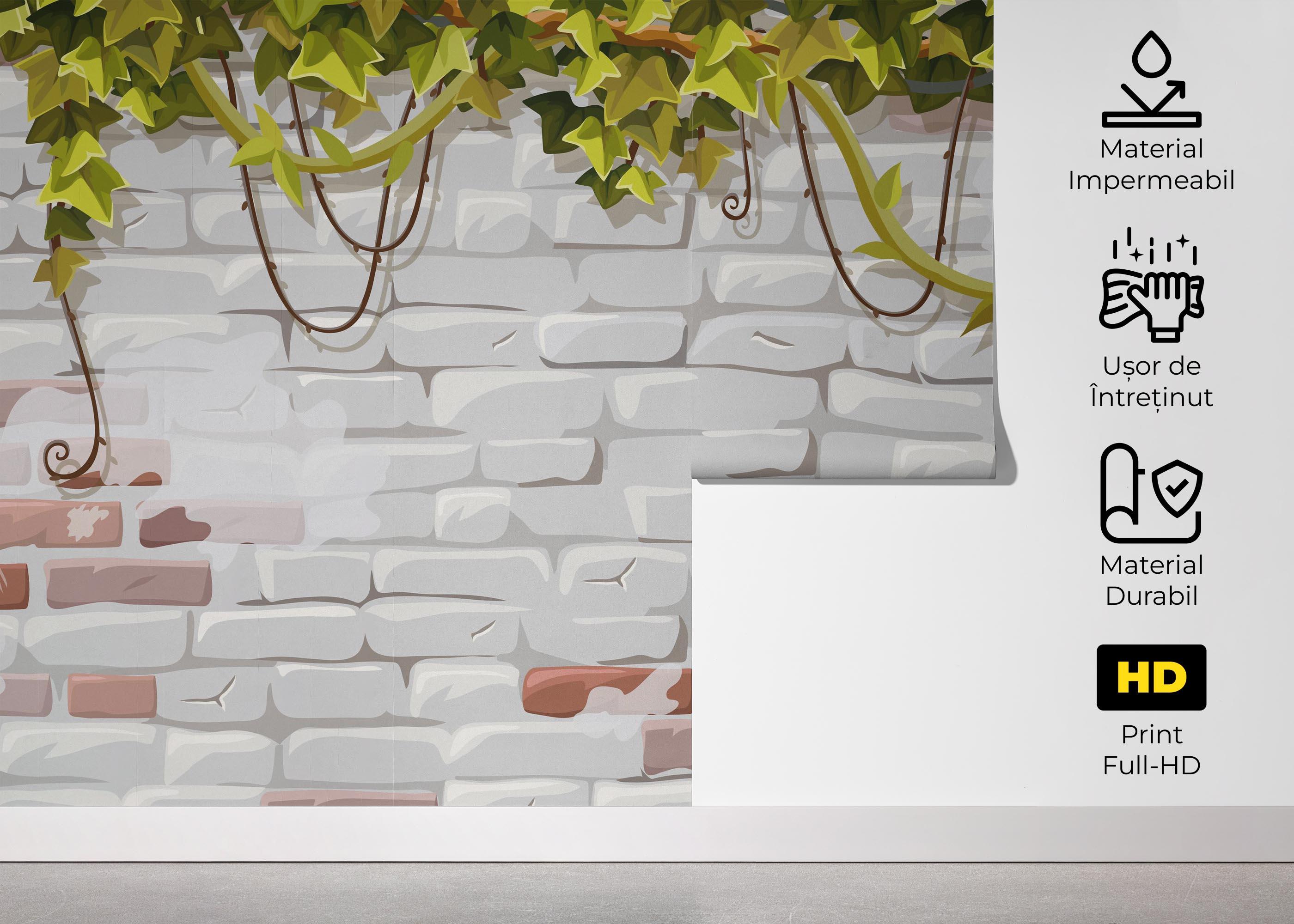 Fototapet Leaves White Brick mockup 5