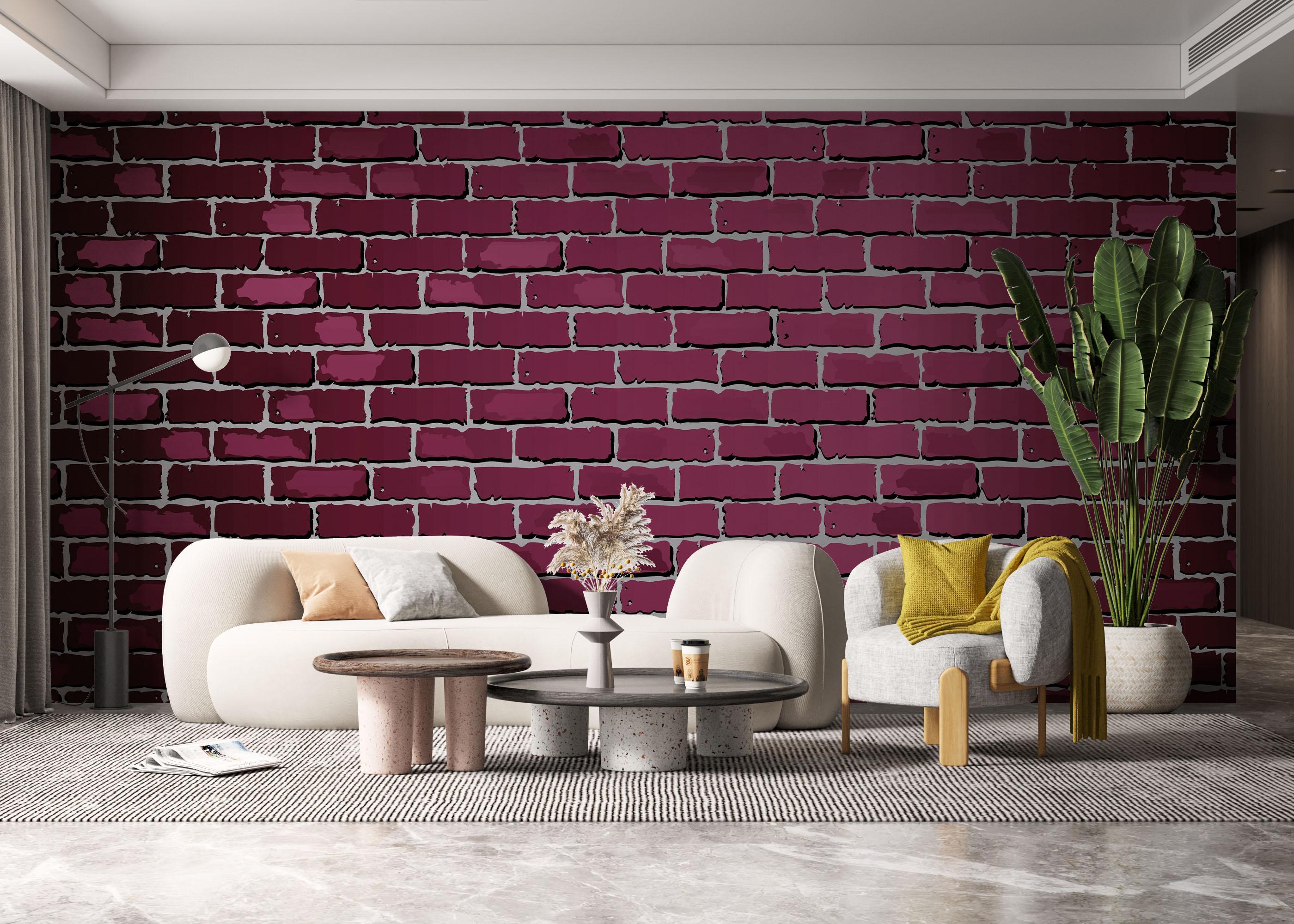 Fototapet Burgundy Color Brick mockup 6