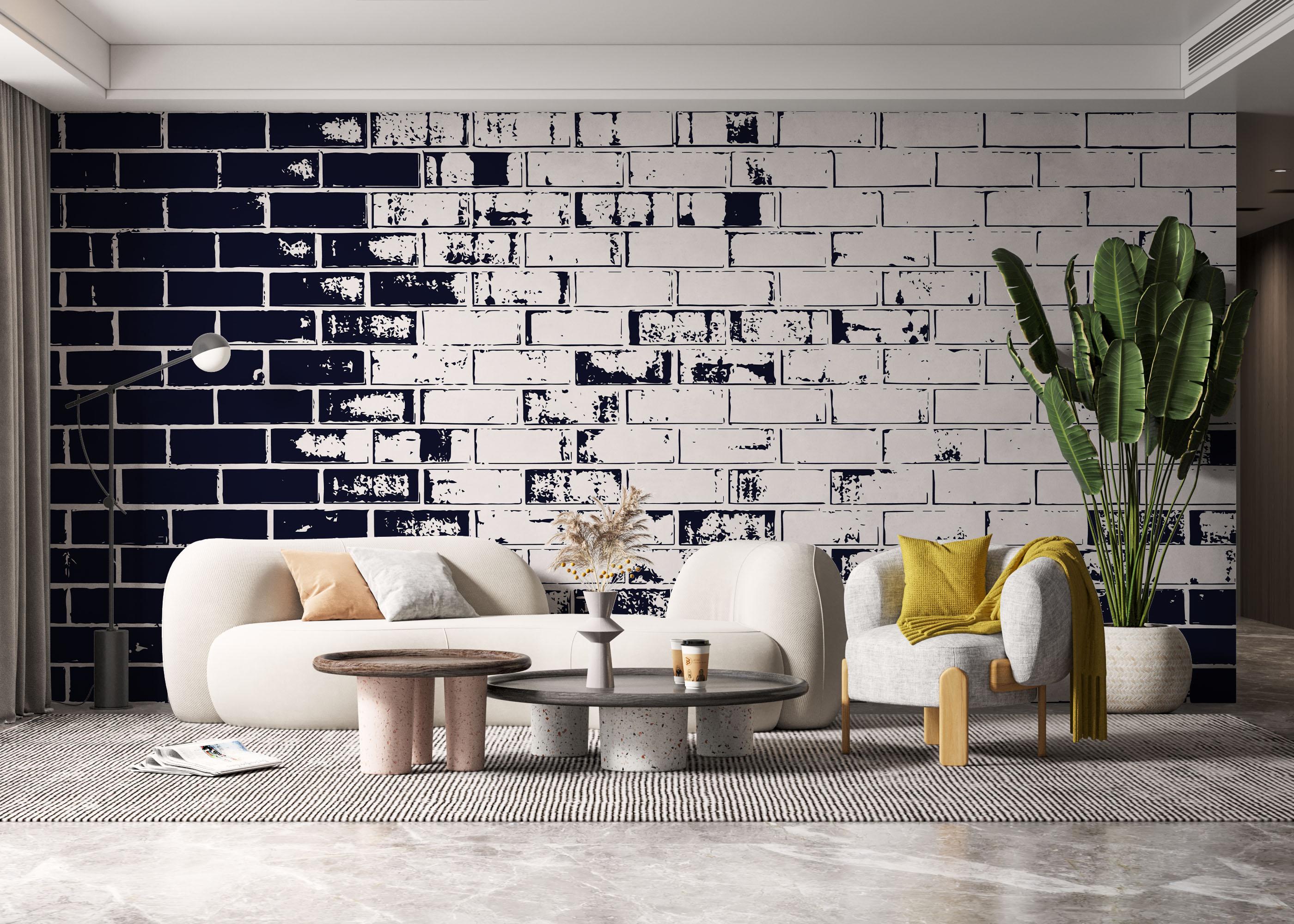 Fototapet Dark Blue Brick mockup 6