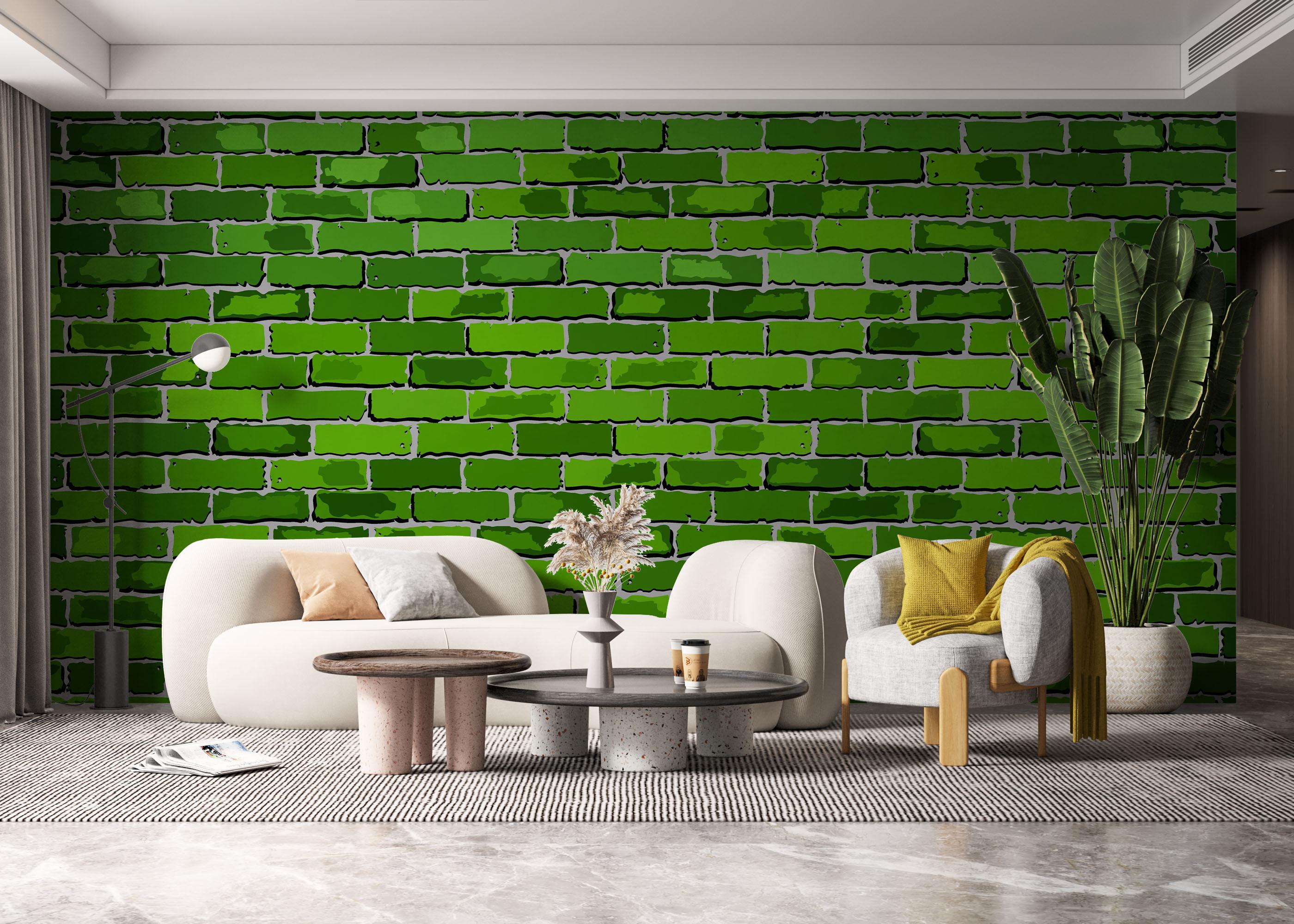 Fototapet Green Color Brick mockup 6