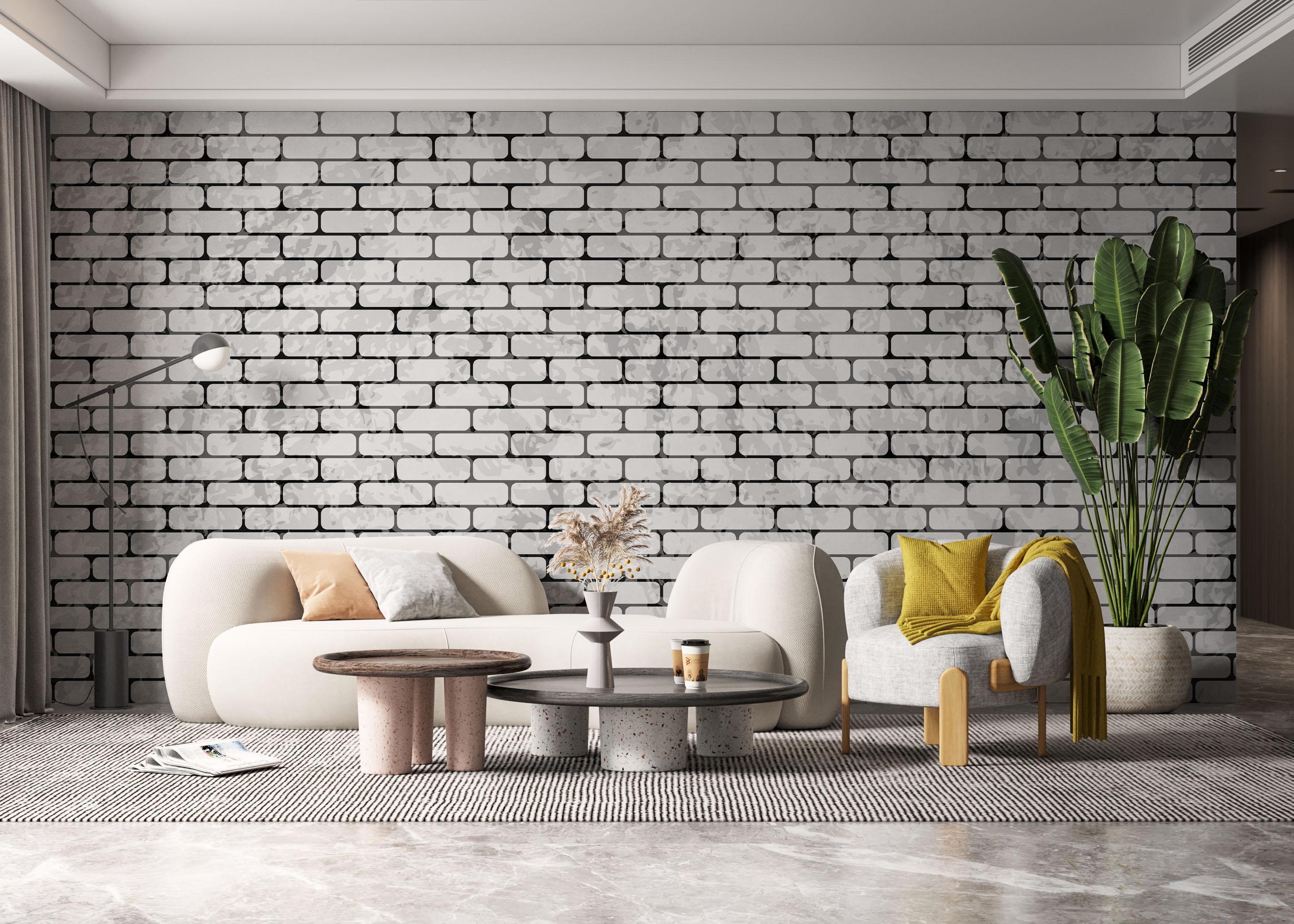 Fototapet Light Brick Grey Wall mockup 6