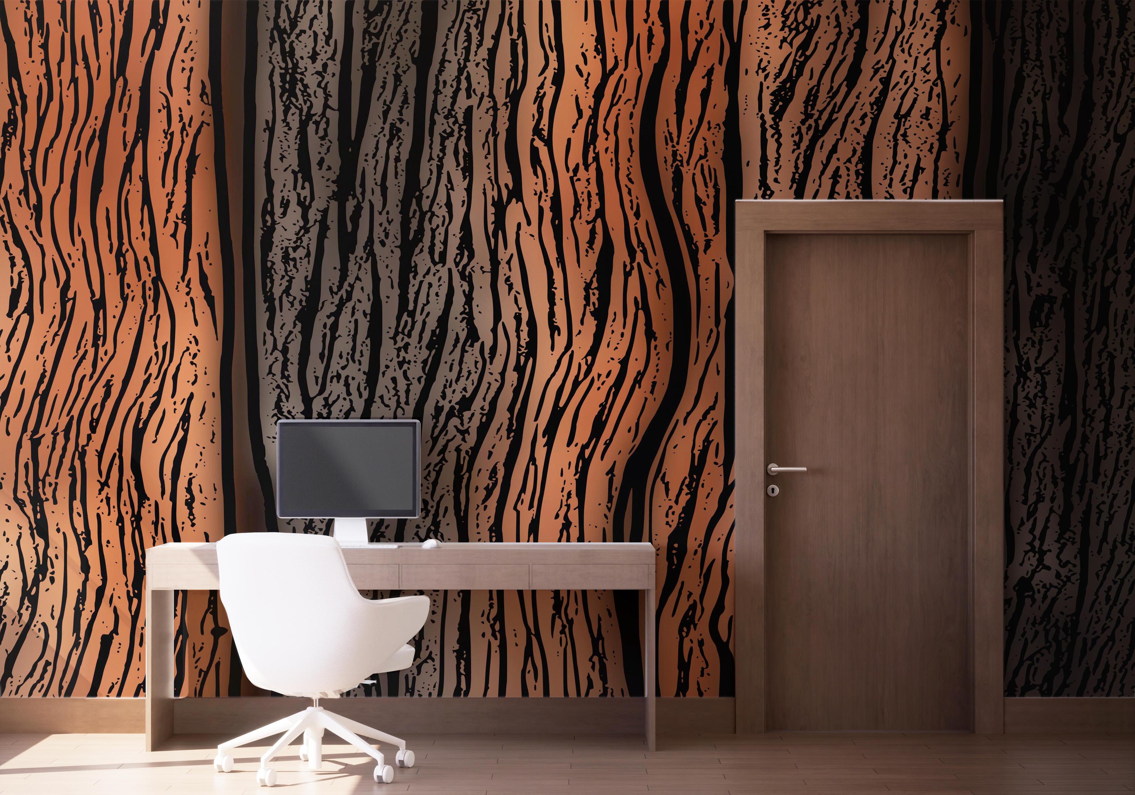 Fototapet Orange Black Wood mockup 1