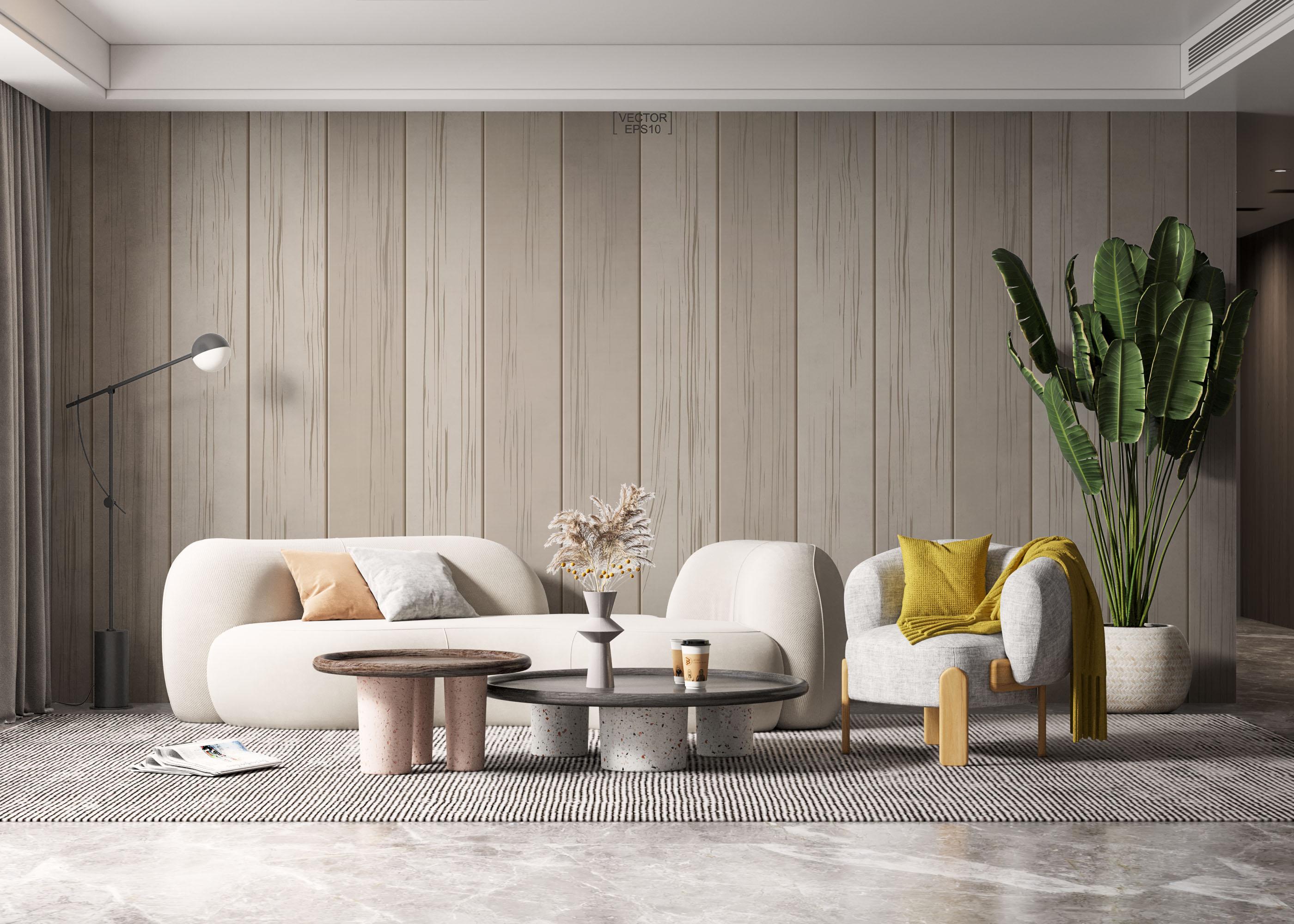 Fototapet Cream Wood Wall mockup 6