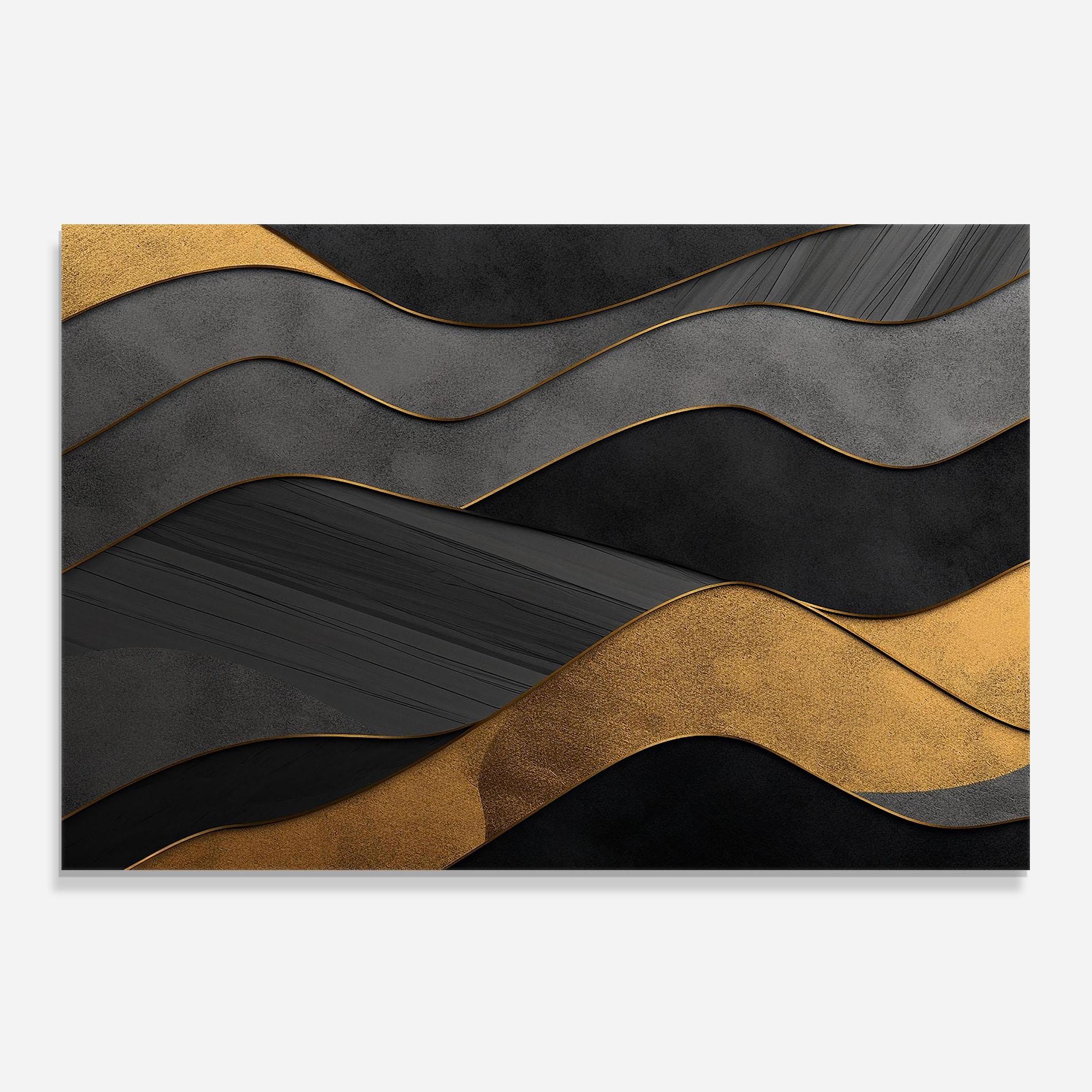 Panou Sticla Bucatarie Abstract Gold And Grey Waves mockup 0