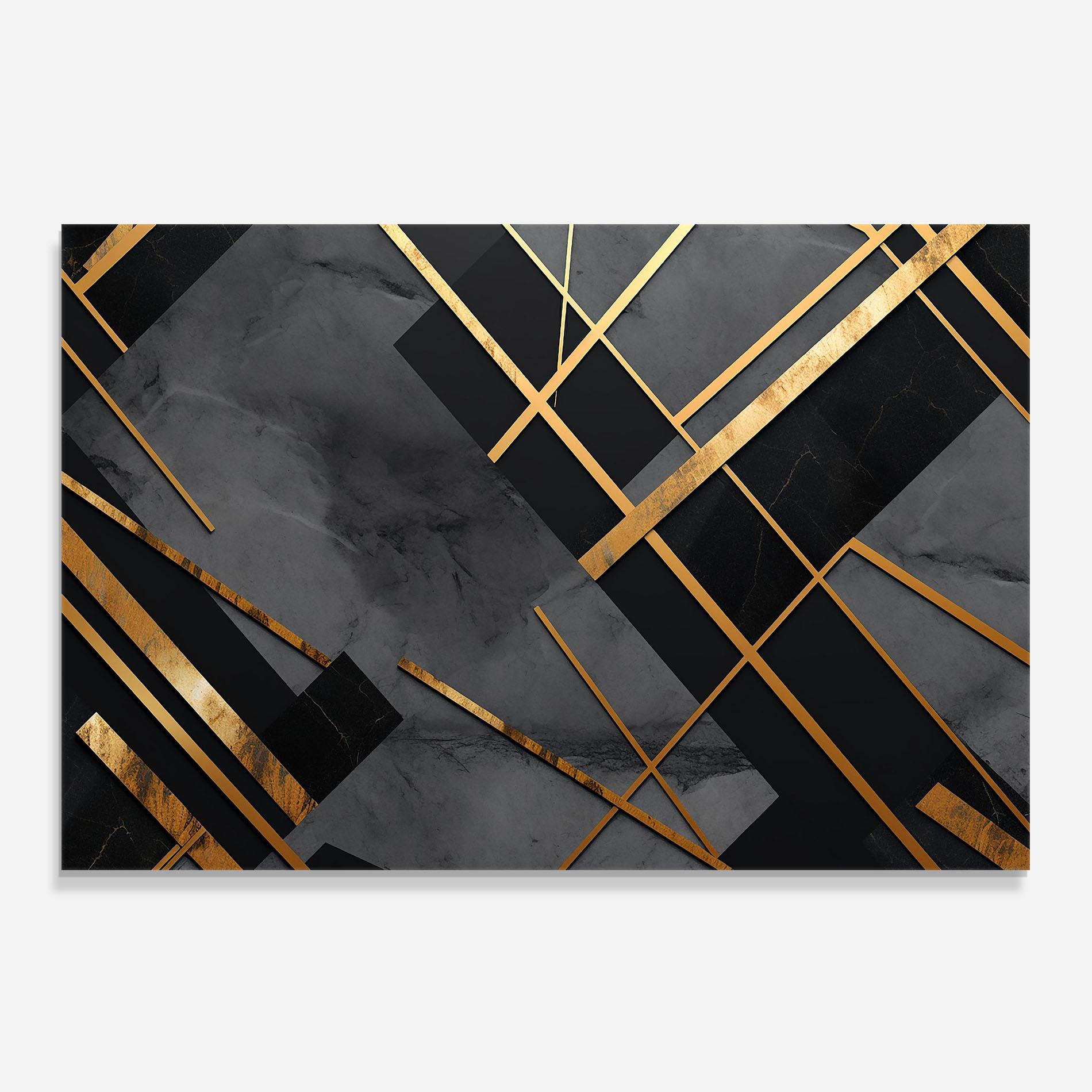 Panou Sticla Bucatarie Grey Painting With Gold Lines mockup 0